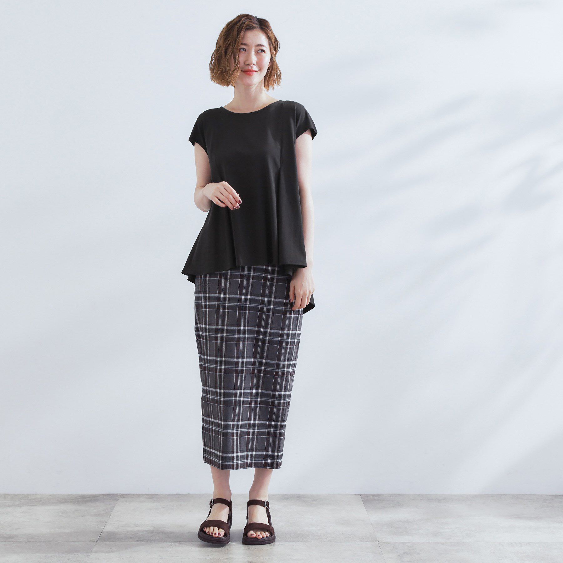 grove「すっきり見え　ペプラムフレンチスリーブカットソー」|Tシャツ・カットソー|