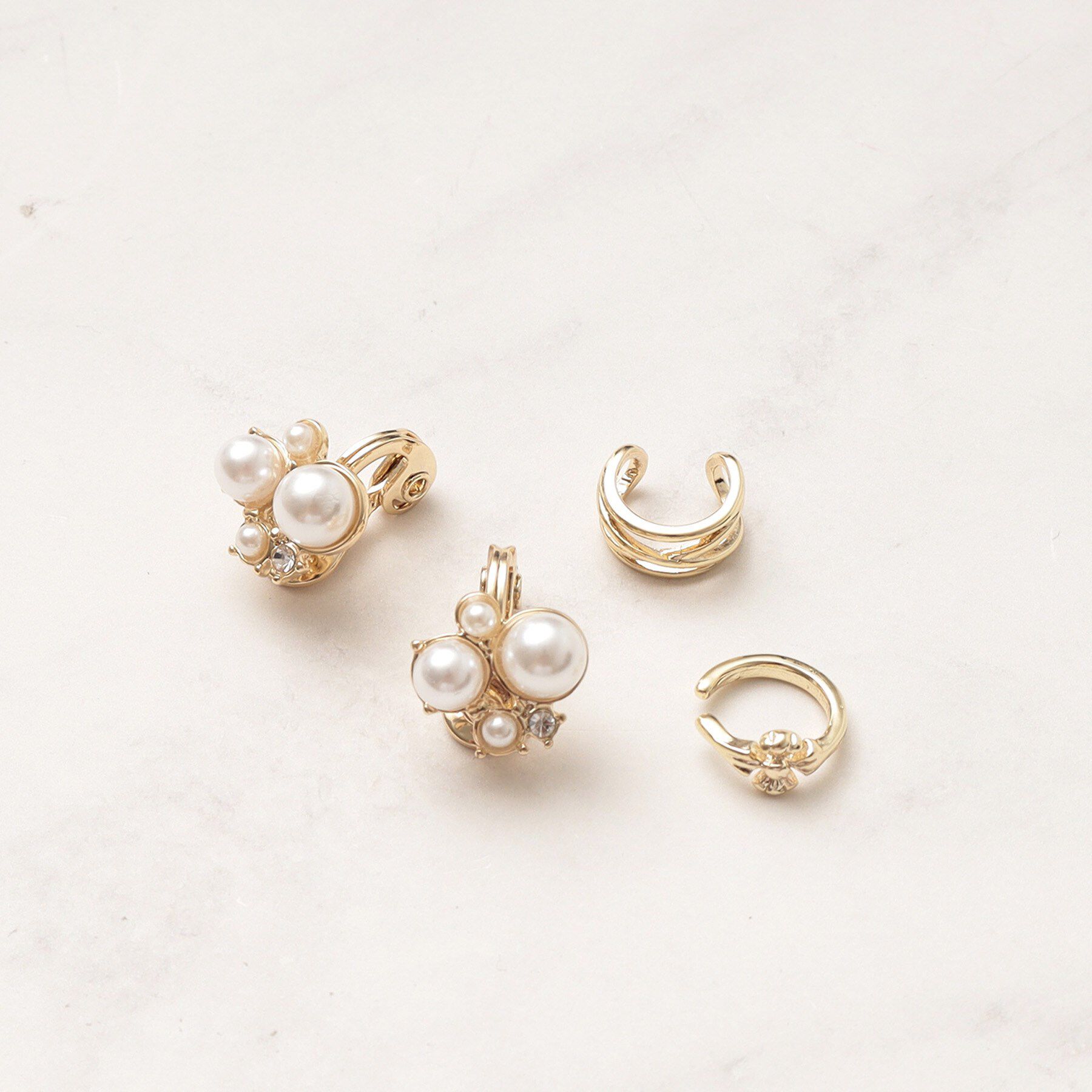 grove「【痛くなりにくい】パール調ビジューイヤリングイヤカフセット」|イヤリング|