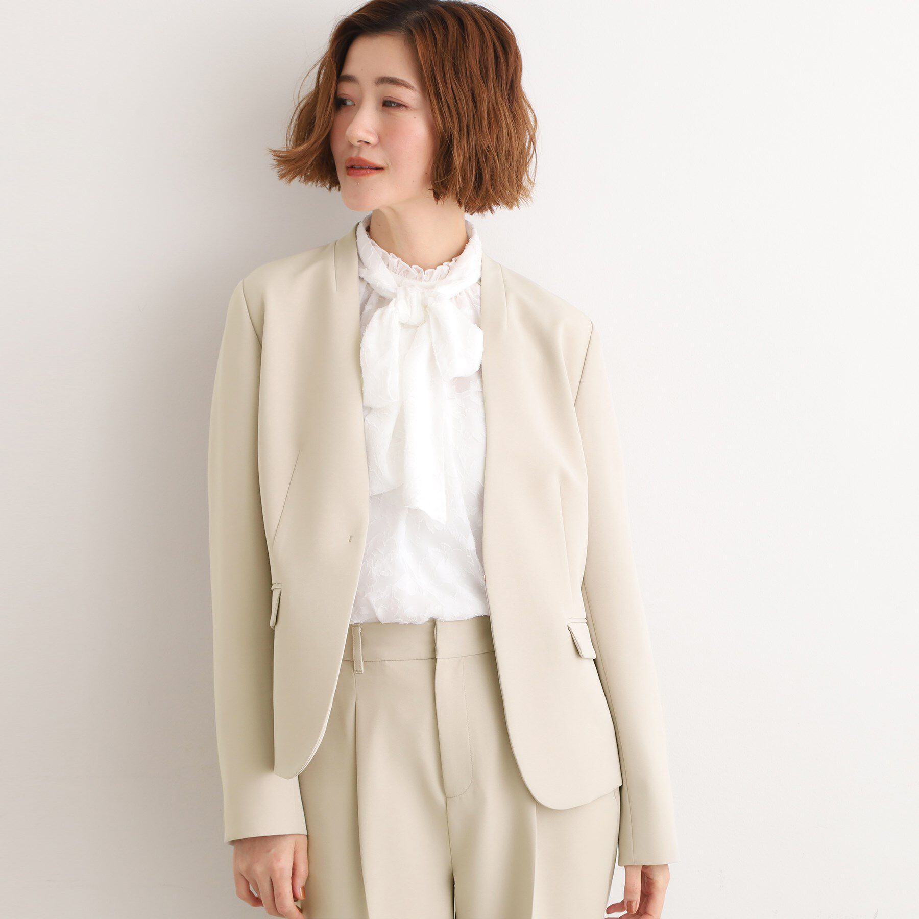 grove「【マシンウォッシュ／防シワ/SS-3L】ストレッチノーカラージャケット」|ノーカラージャケット|