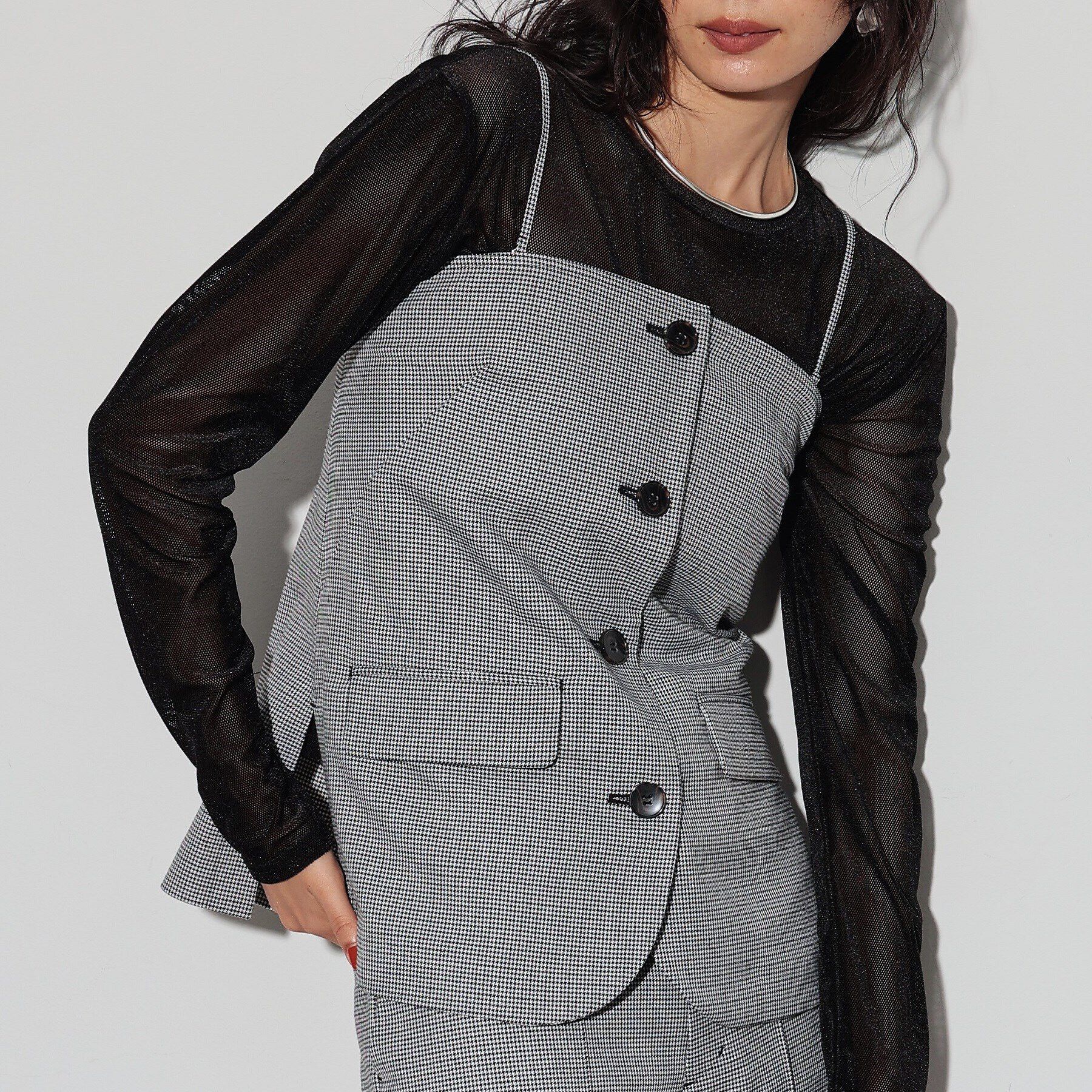 GALLEST「ベアトップチェックジレ」|ベスト・ジレ|ﾌﾞﾗｯｸ(419)