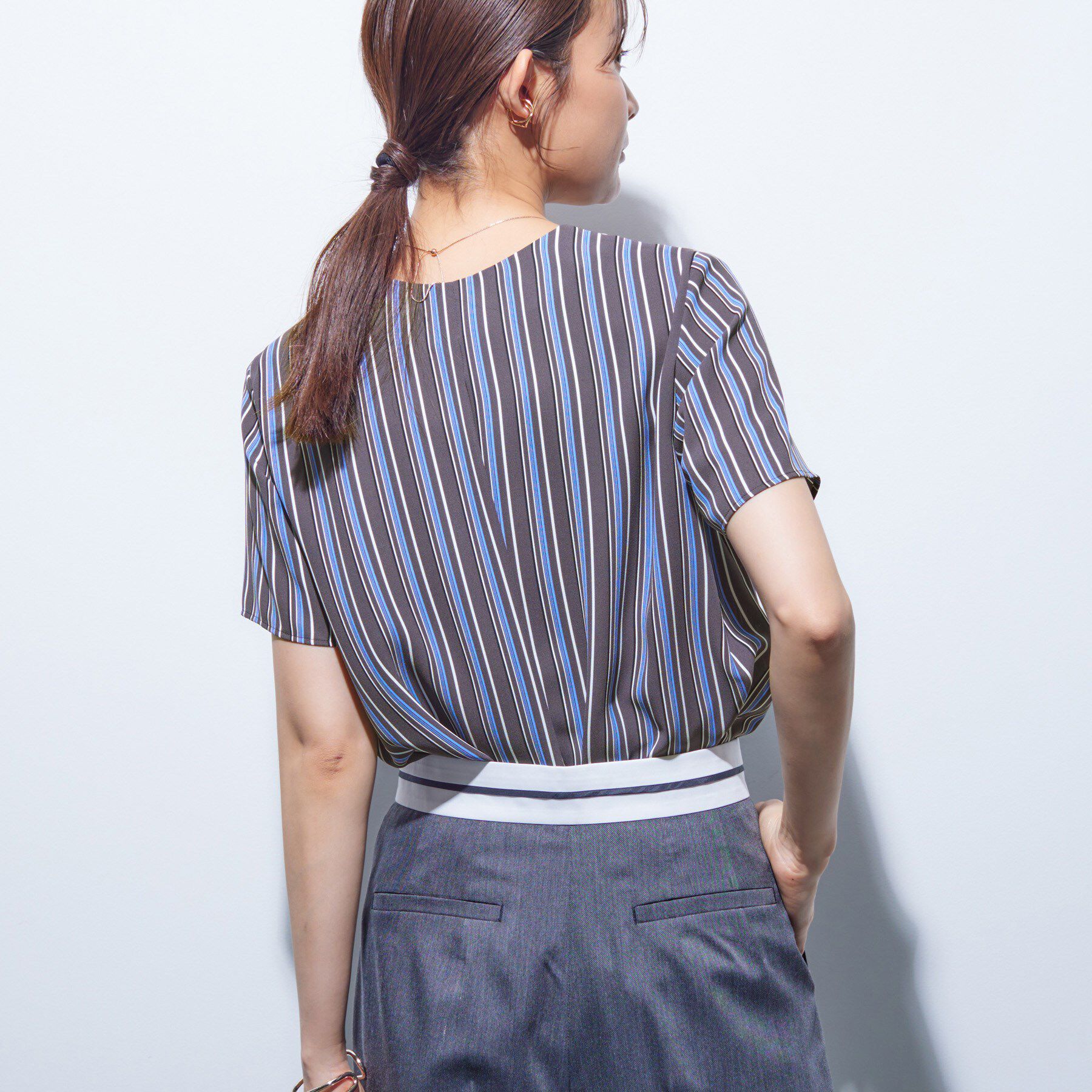INDIVI「【洗える／通勤】マルチストライプブラウス」|シャツ・ブラウス|