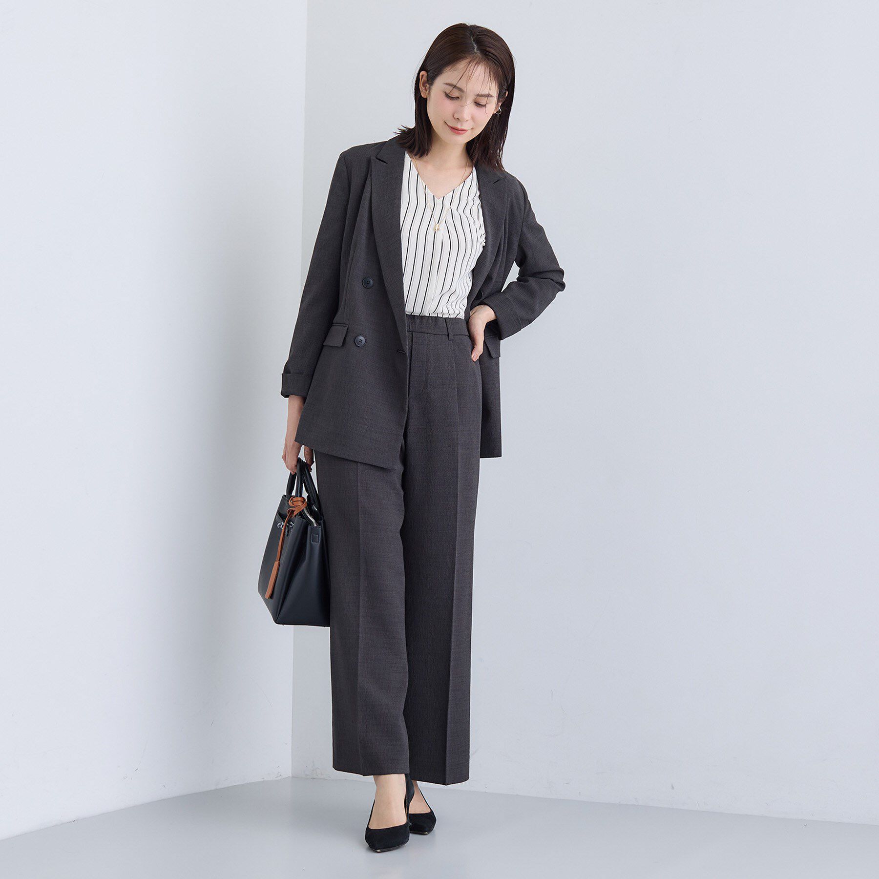 INDIVI「【洗える／セットアップ可能】凹凸ストレッチ素材ストレートパンツ」|その他|