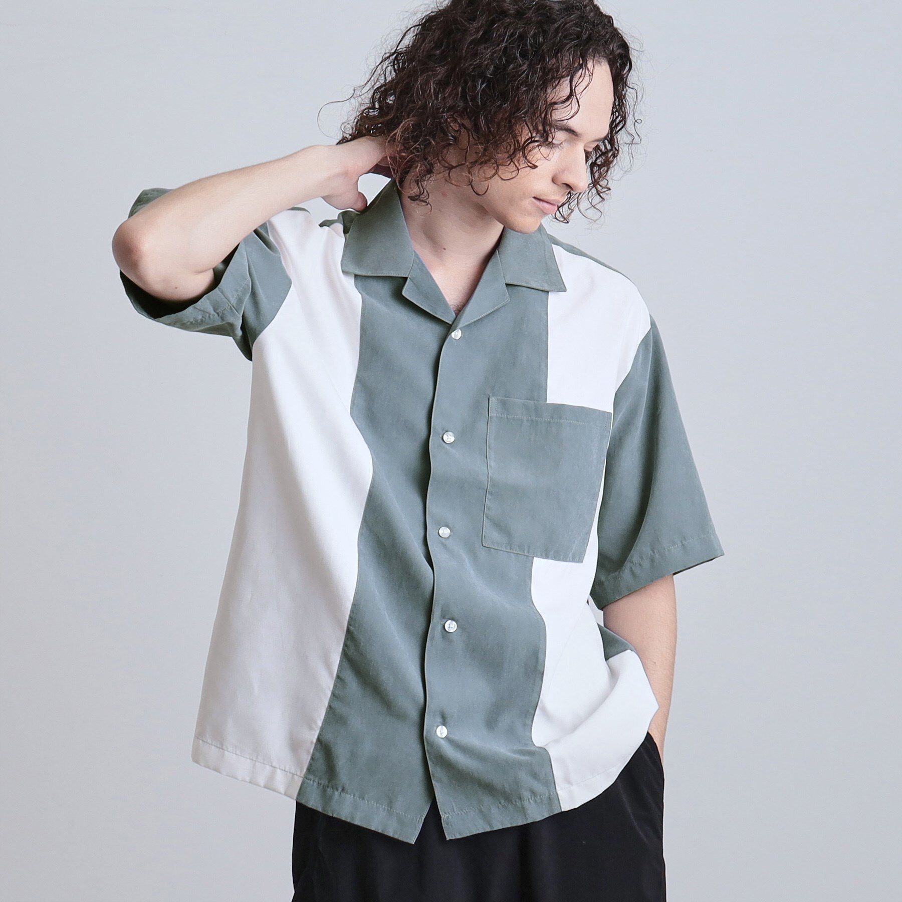 tk.TAKEO KIKUCHI「フィブリル切替シャツ」|シャツ・ブラウス|ブルー(092)