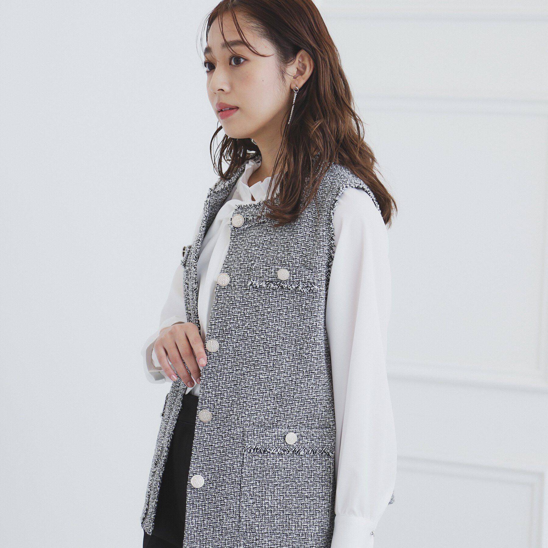 index「《美人百花掲載》ポケット付きツイードジレ/通勤・セレモニー対応【洗える】」|ベスト・ジレ|