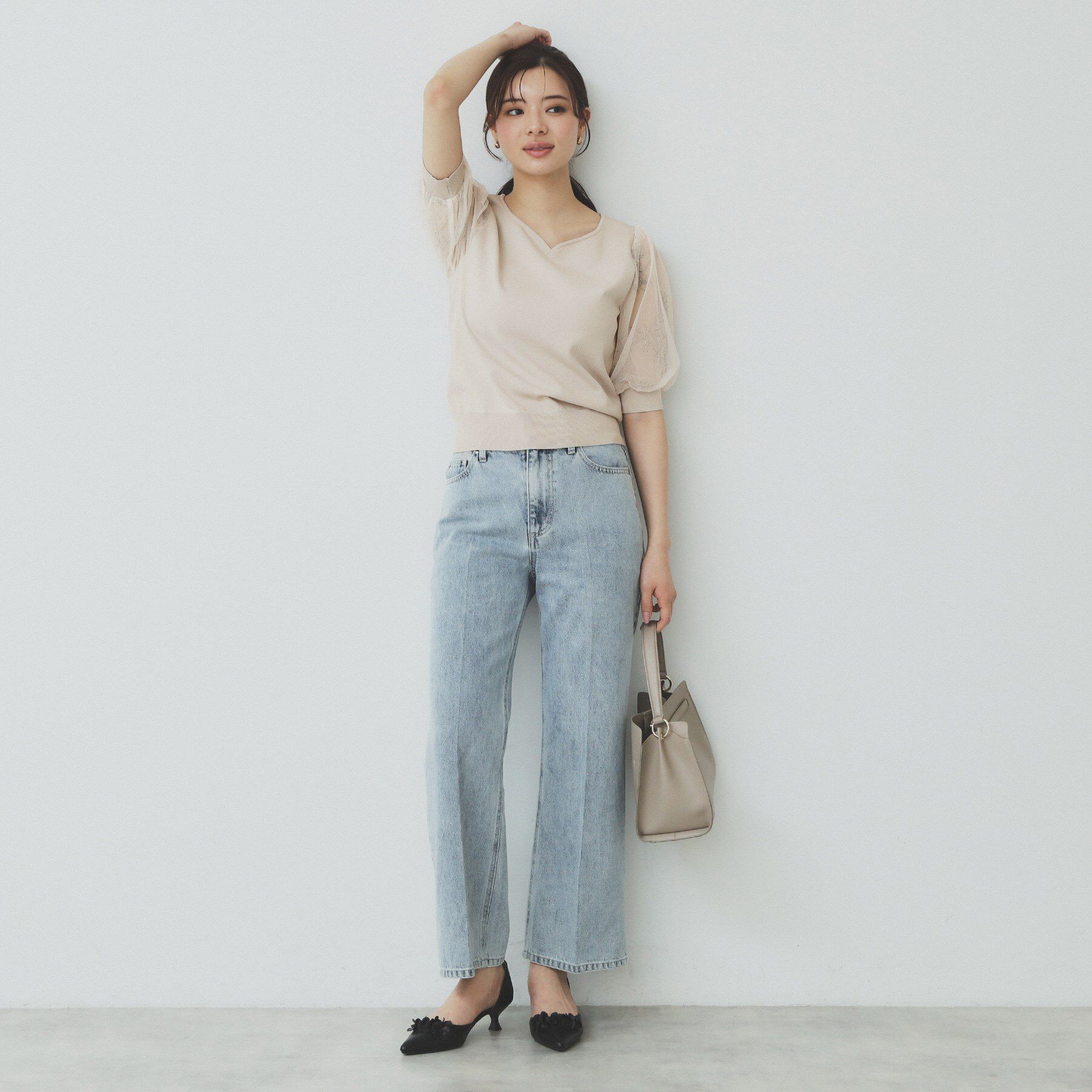 index「チュールレーススリーブニット【洗濯機洗い可】」|ニット・セーター|