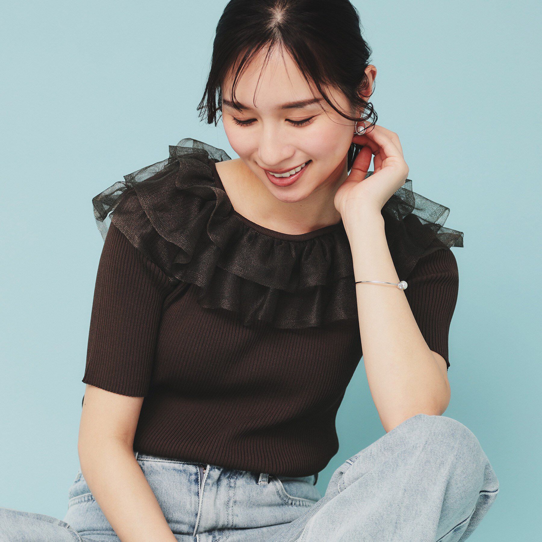 index「シアーラメフリルニット【洗濯機洗い可】」|ニット・セーター|ブラウン(044)