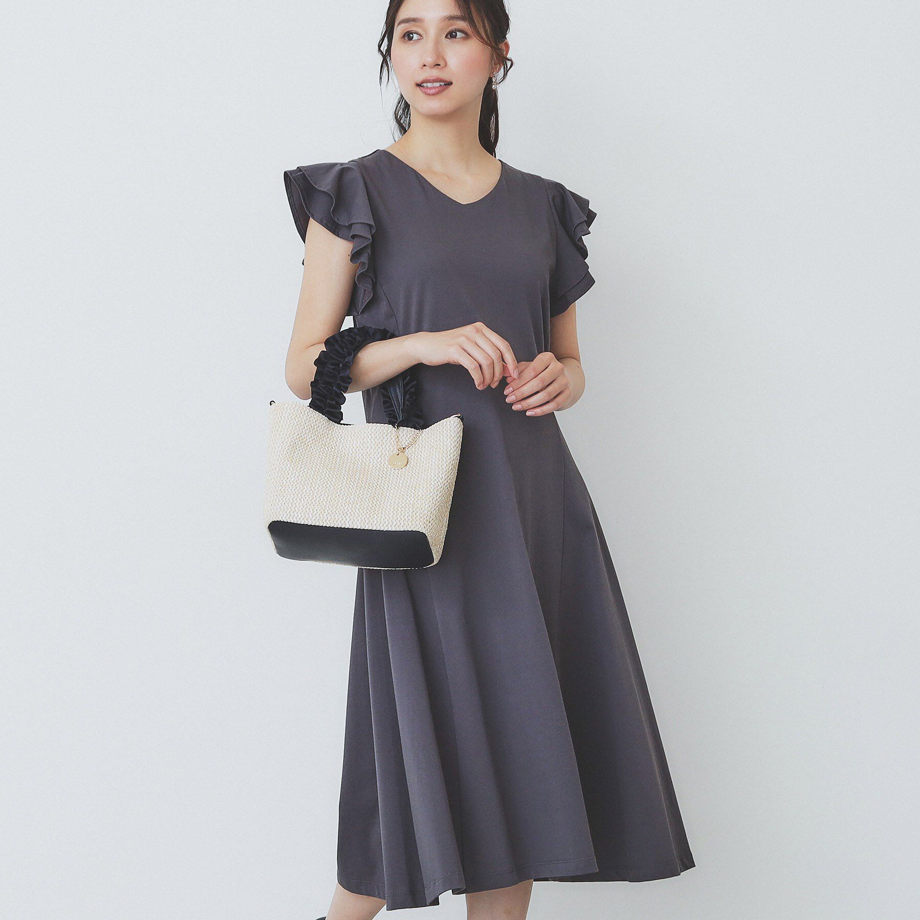 index「《5色展開/S-LLサイズ》シルケットVネックフレアワンピース【接触冷感/UVケア/洗濯機洗い可】」|ワンピース|