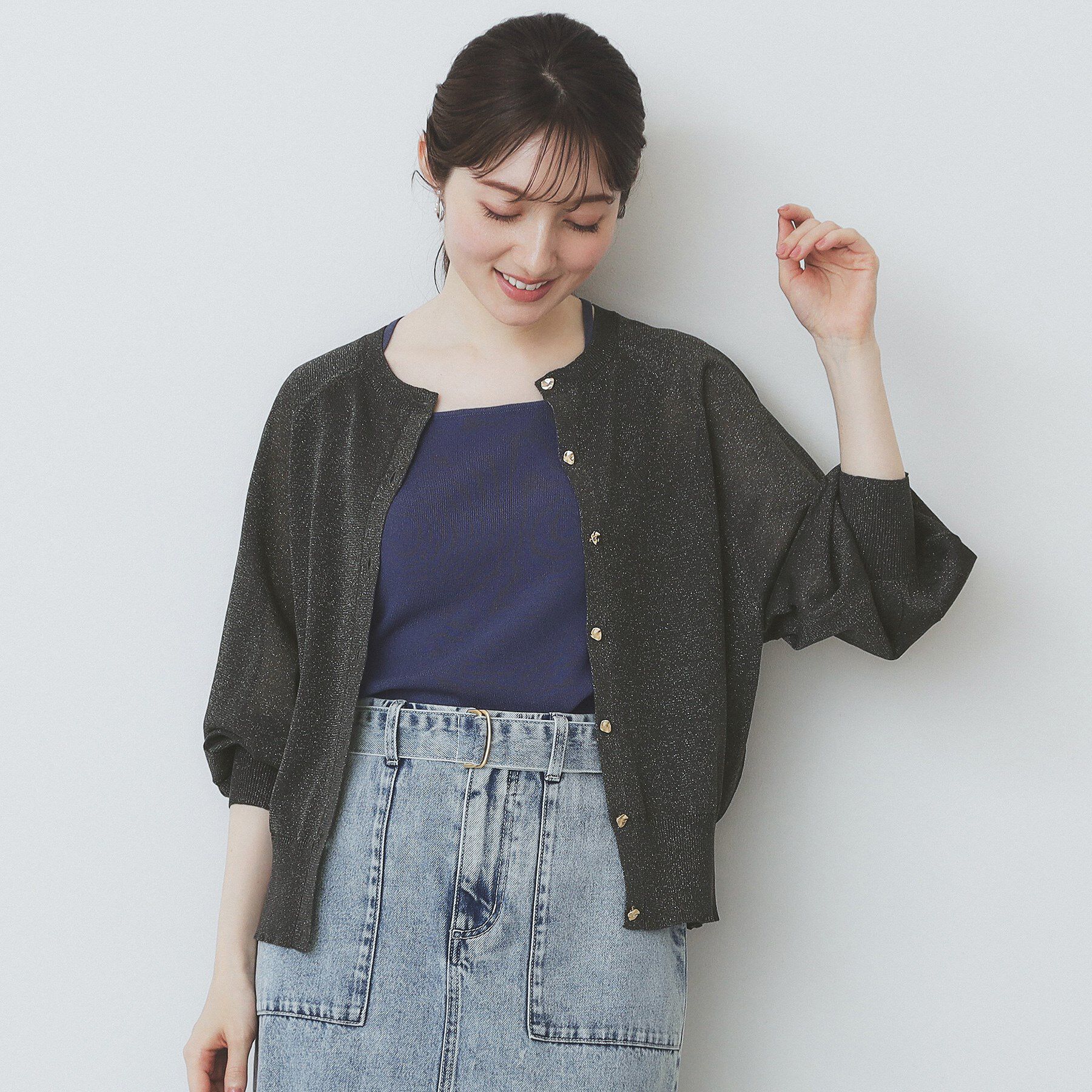 index「シアーラメドルマンショートカーディガン【洗濯機洗い可】」|カーディガン|