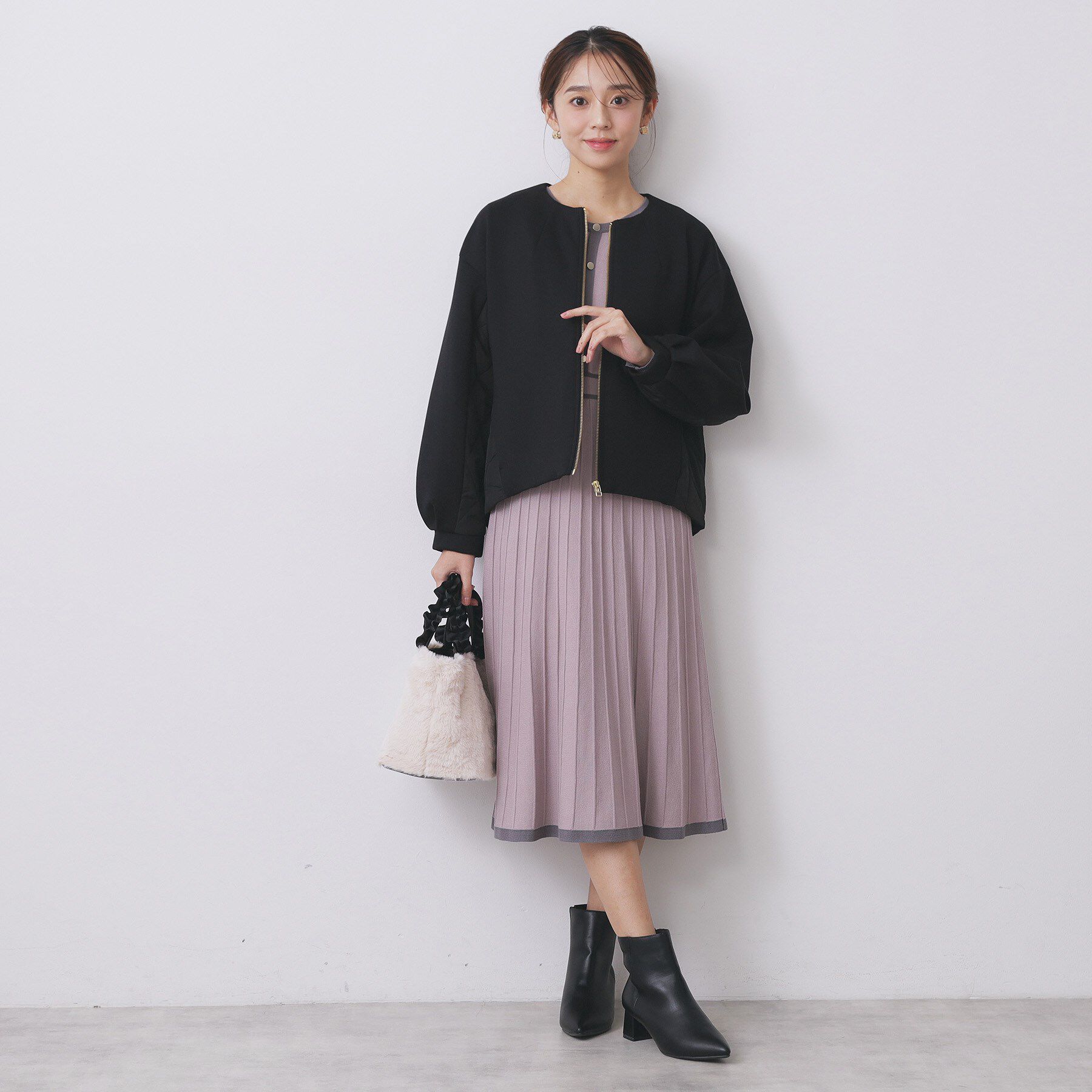 index「キルティング切替ノーカラーブルゾン【洗濯機OK】」|ブルゾン・スタジャン|