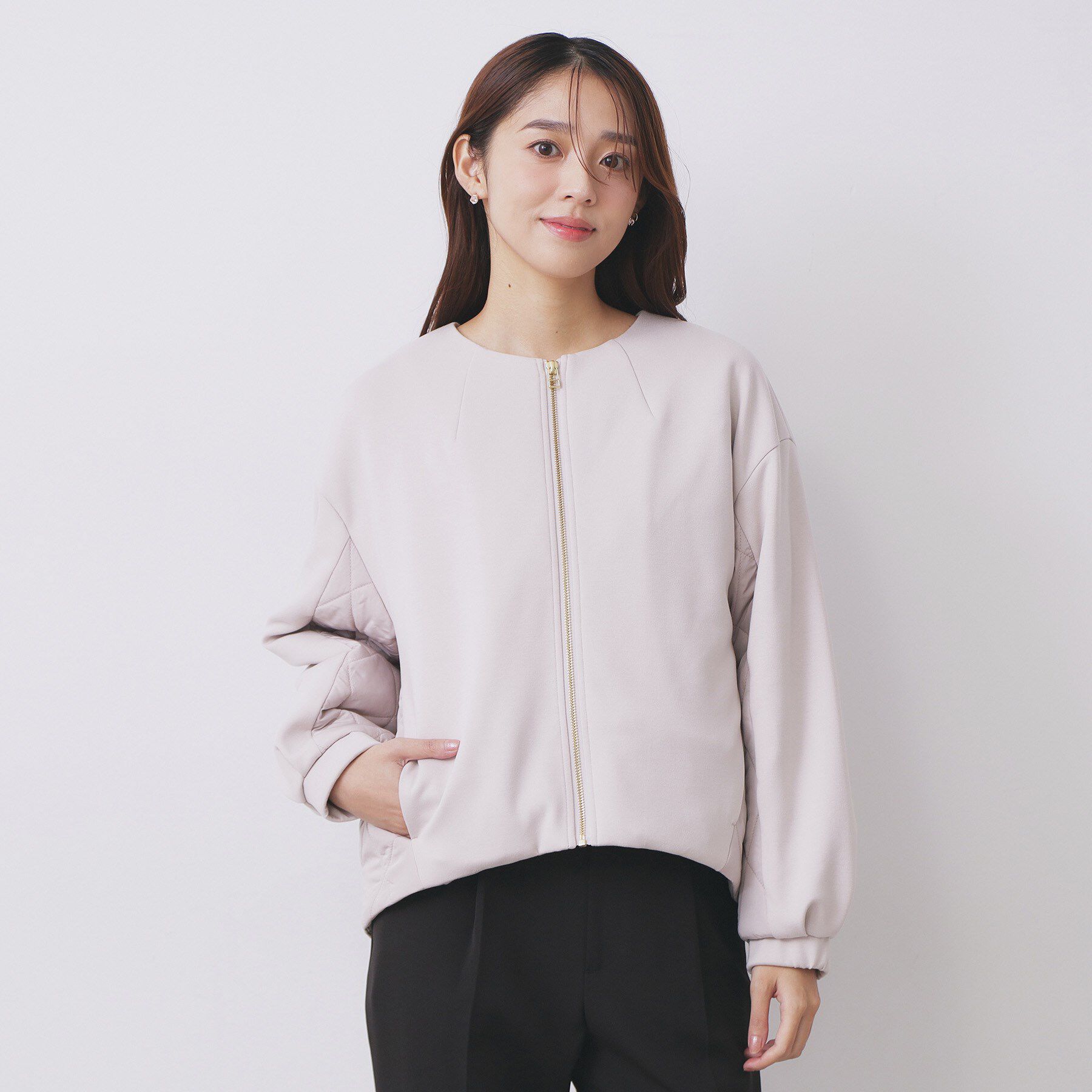 index「キルティング切替ノーカラーブルゾン【洗濯機OK】」|ブルゾン・スタジャン|