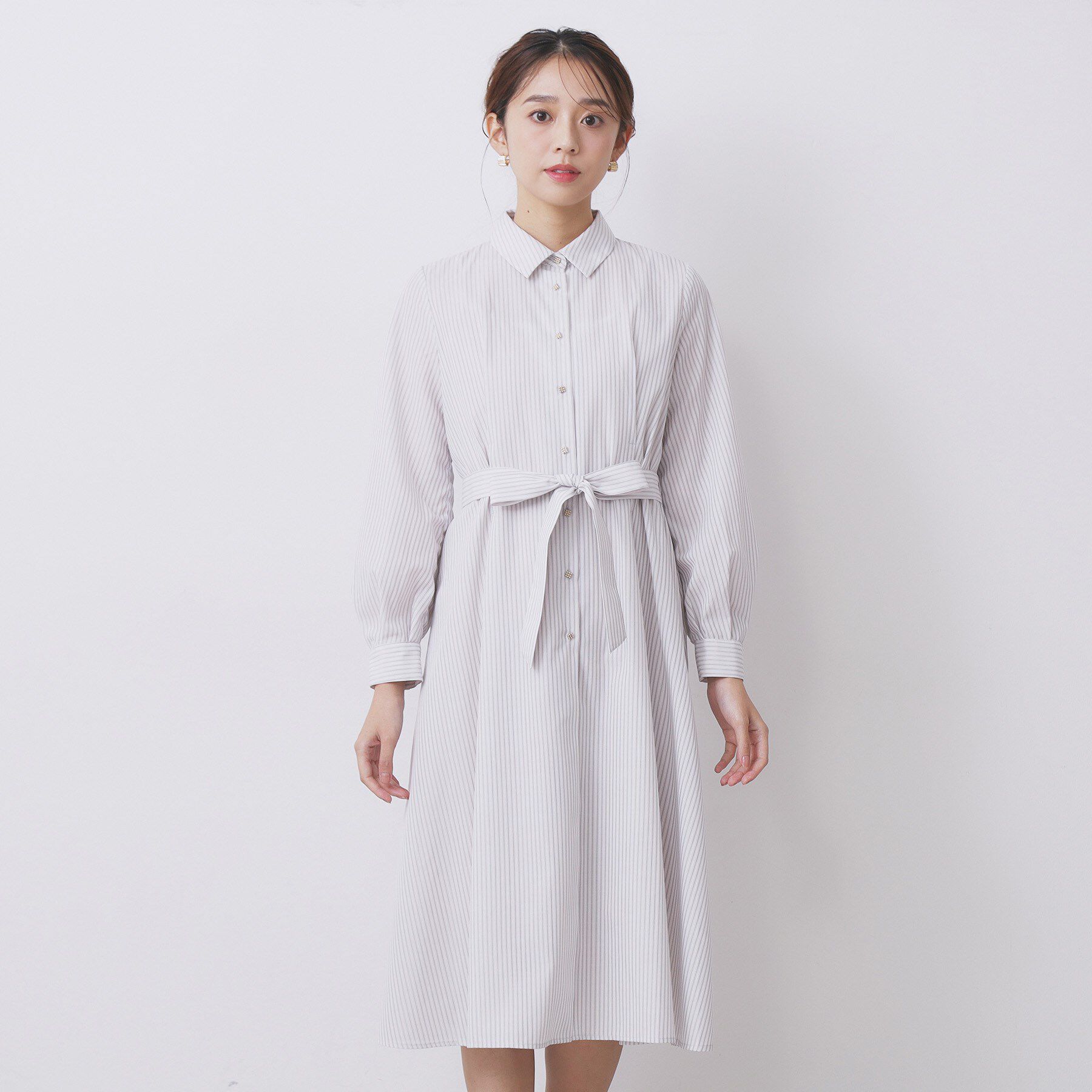 index「ラメストライプシャツワンピース【洗濯機OK/イージーアイロン】」|ワンピース|