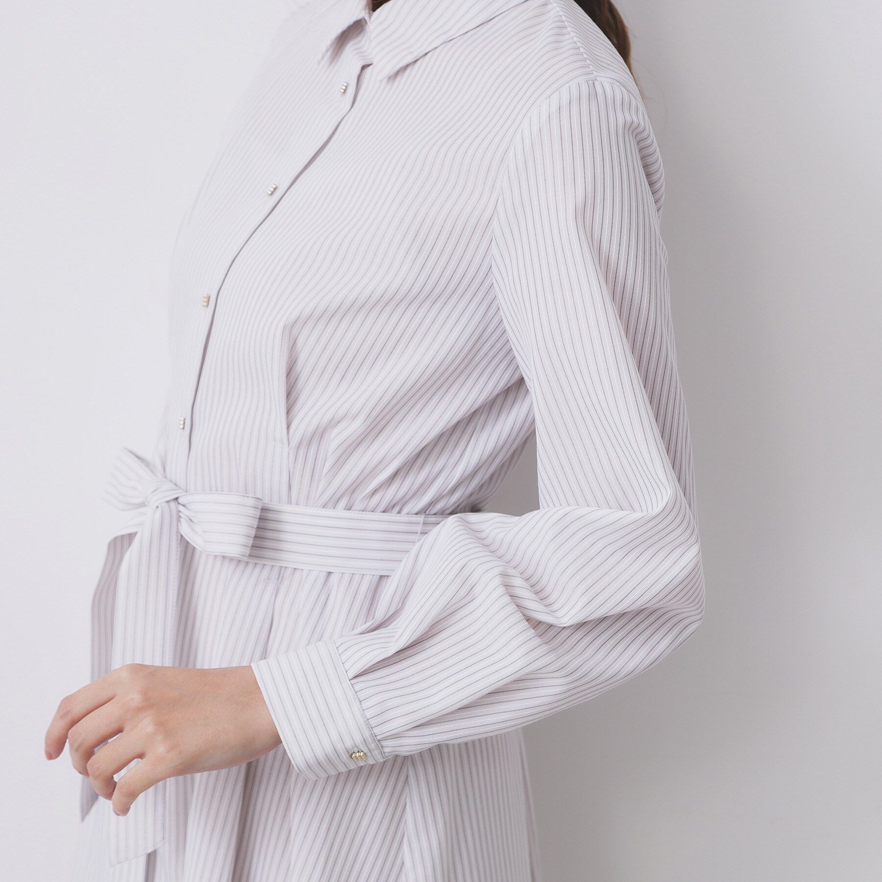 index「ラメストライプシャツワンピース【洗濯機OK/イージーアイロン】」|ワンピース|