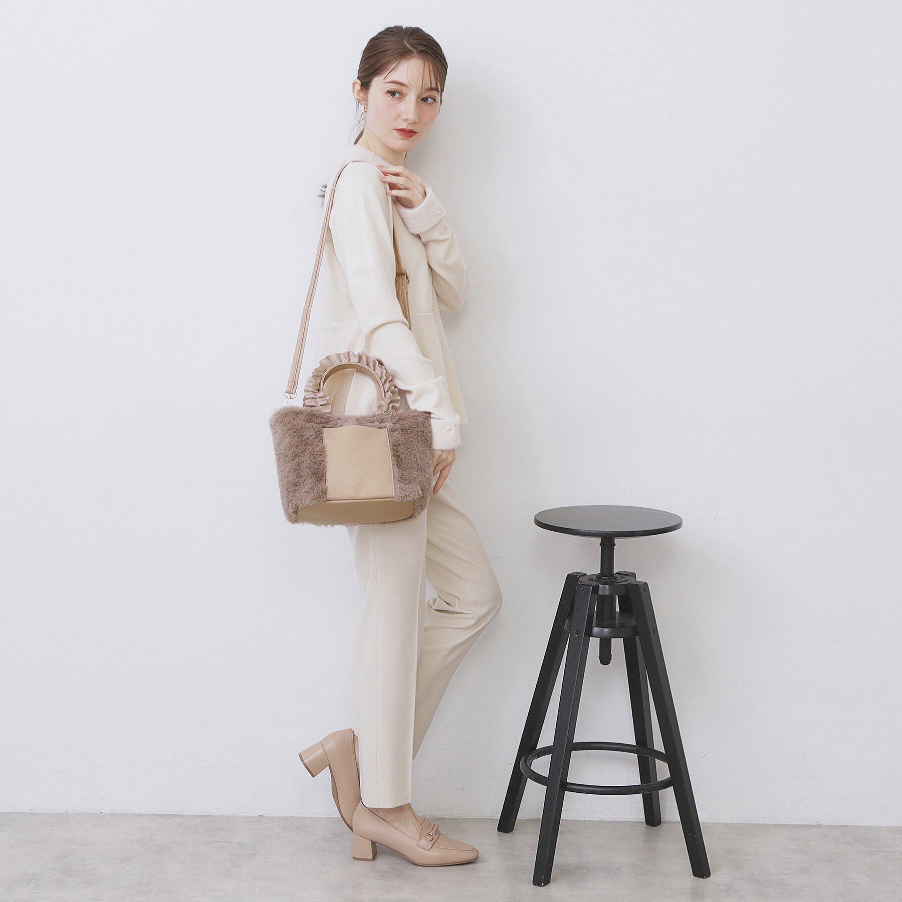 index「フリルハンドル フェイクファーミドルトートバッグ」|トートバッグ|