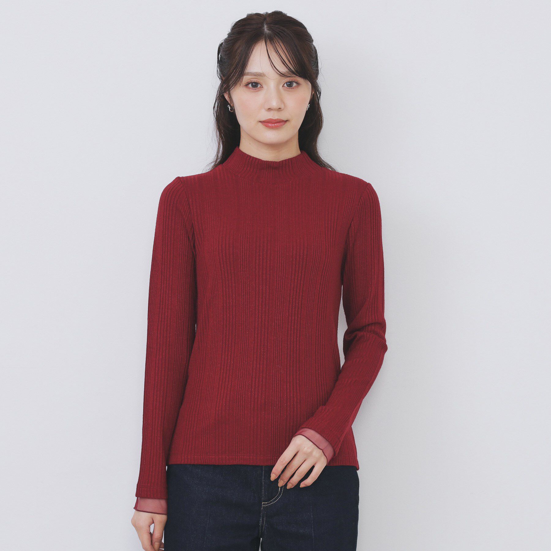 index「ランダムリブハイネックトップス【洗濯機OK/吸湿発熱】」|Tシャツ・カットソー|