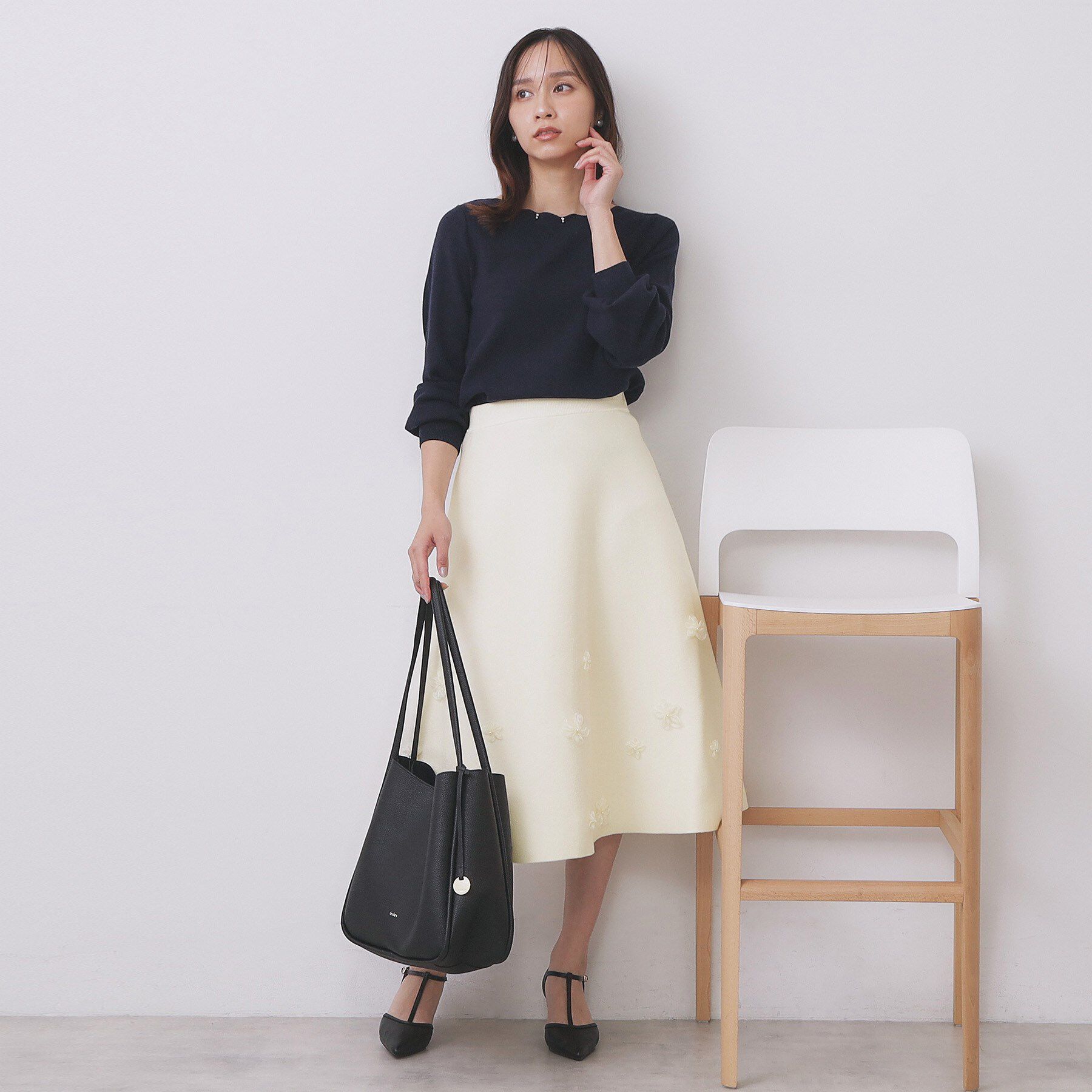 index「フラワーモチーフニットフレアスカート【洗える】」|スカート|