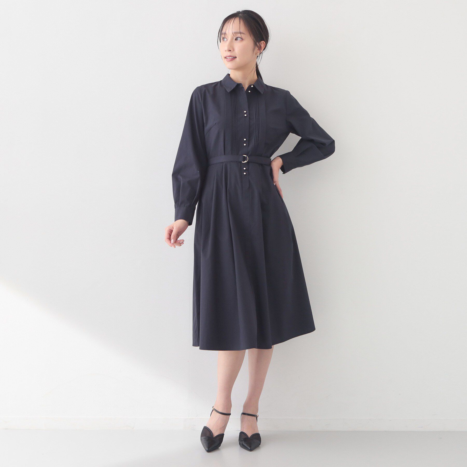index「ベルト付きタックシャツワンピース【洗濯機OK・イージーアイロン】」|ワンピース|