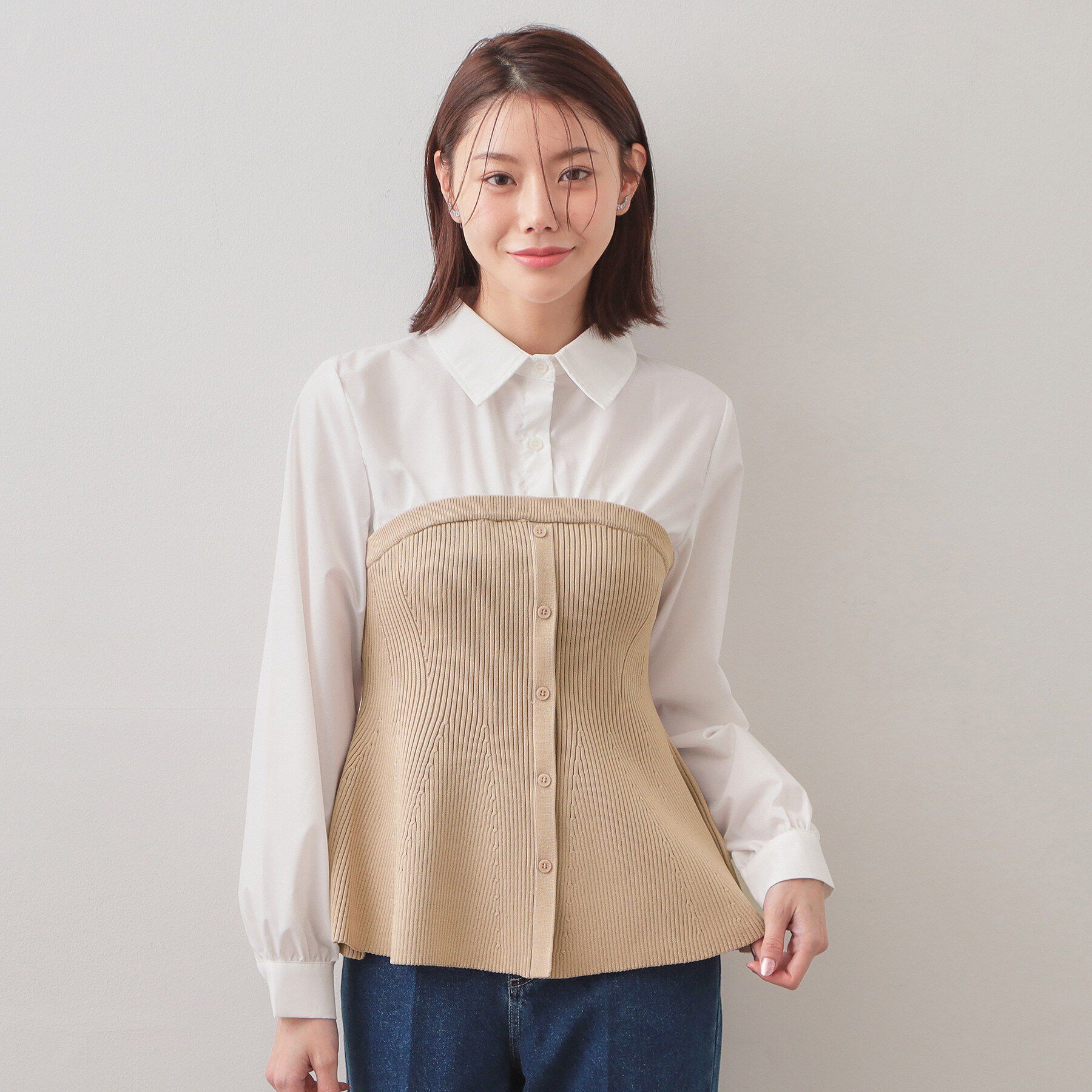 index「シャツドッキングペプラムニット【洗濯機OK】」|ニット・セーター|