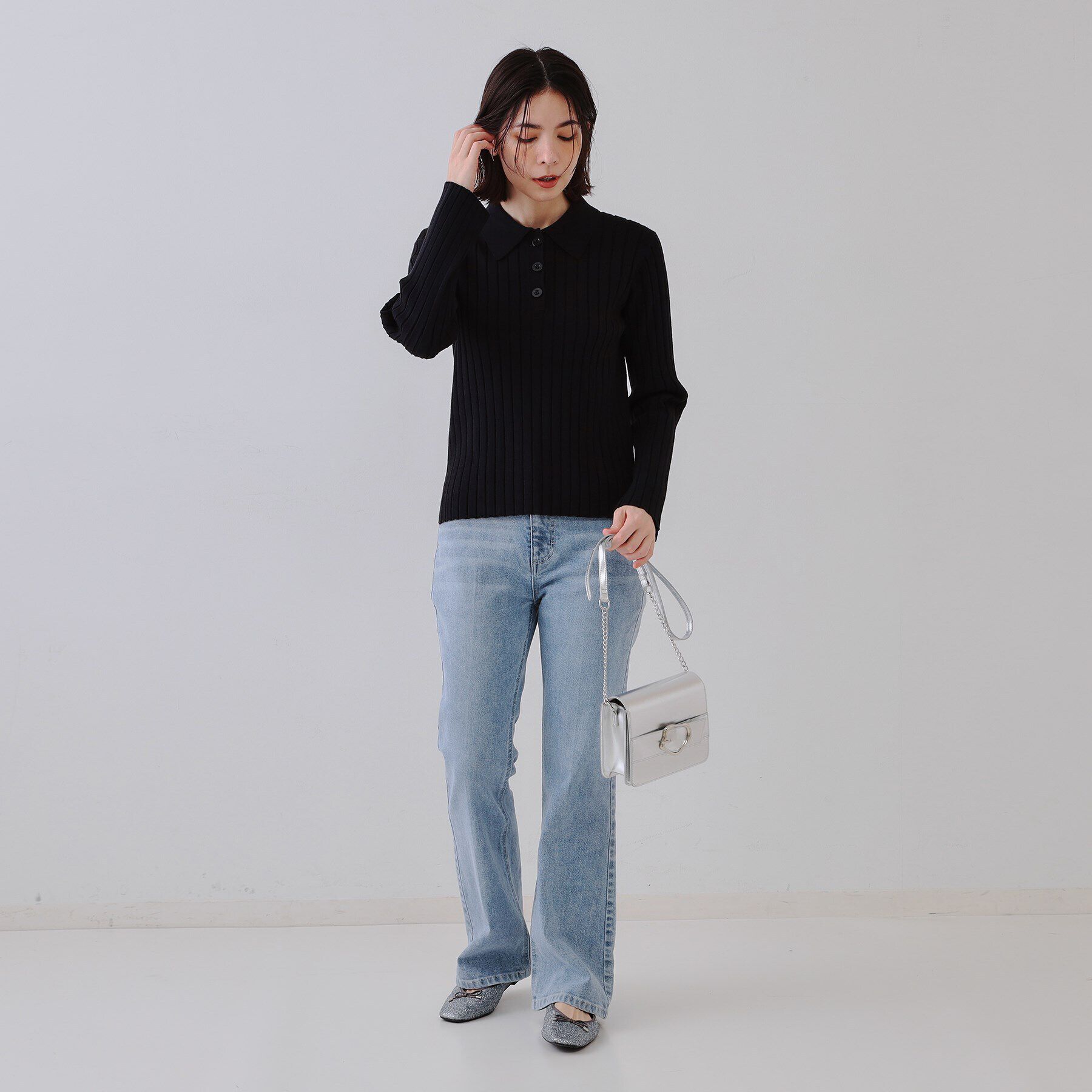 OPAQUE.CLIP「ワイドリブポロニット【洗濯機洗い可】」|ニット・セーター|