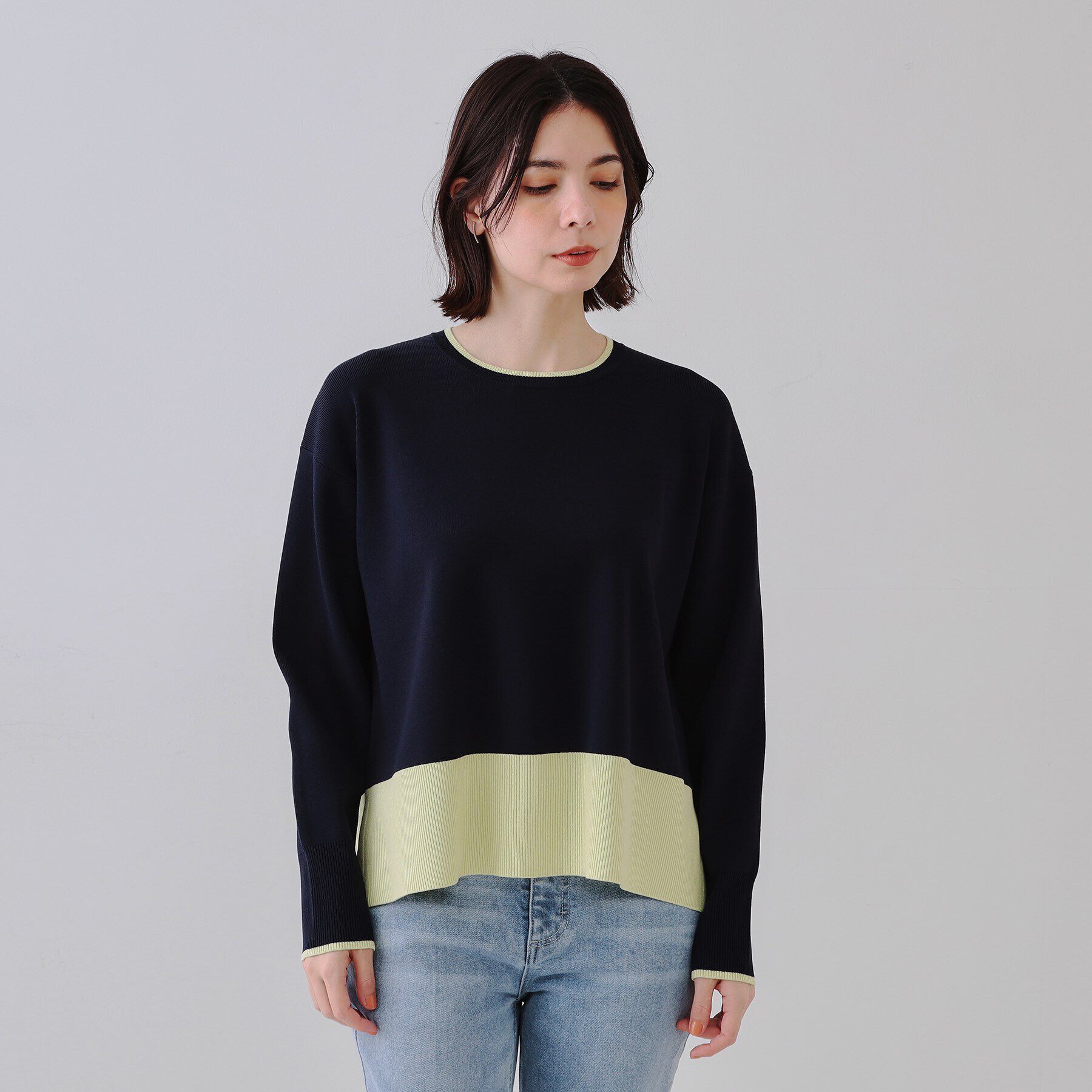 OPAQUE.CLIP「バイカラーボクシーニット【洗濯機洗い可】」|ニット・セーター|