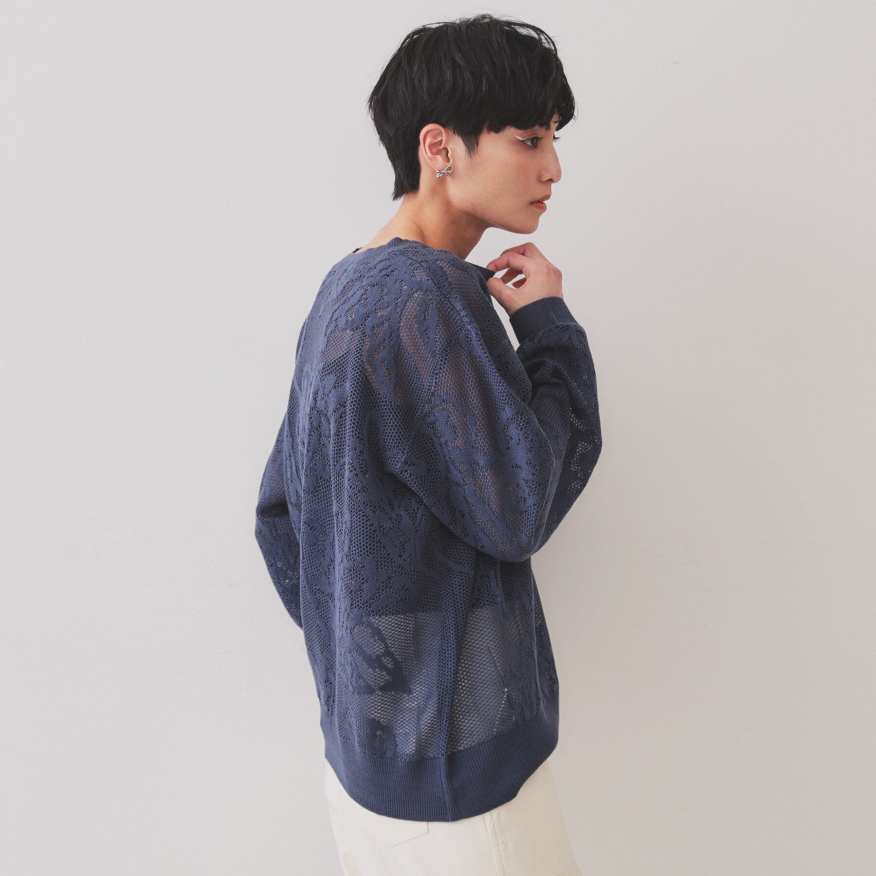 OPAQUE.CLIP「フワラー柄シアーメッシュニット【洗濯機洗い可】」|ニット・セーター|