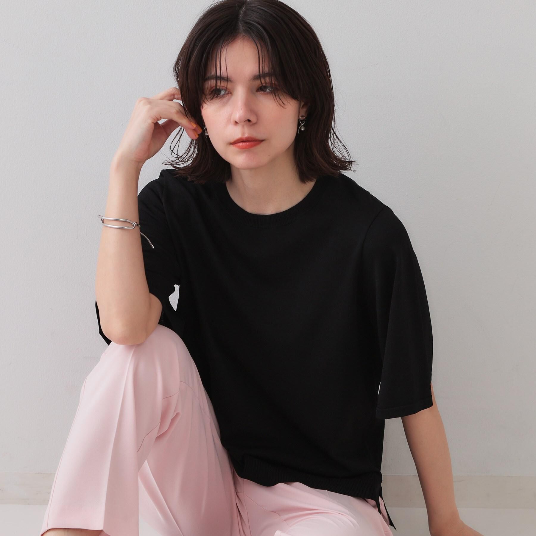 OPAQUE.CLIP「《6色展開/S-LLサイズ》フレアスリーブニット【UV/接触冷感/抗ピル/洗濯機洗い可】」|ニット・セーター|