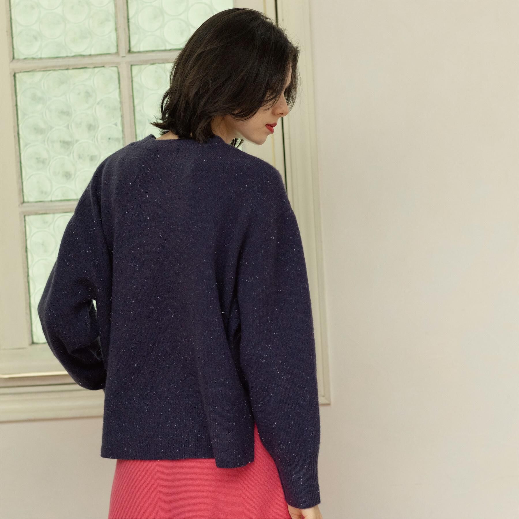 OPAQUE.CLIP「きらきらクルーミドルゲージニット【洗濯機OK】」|ニット・セーター|