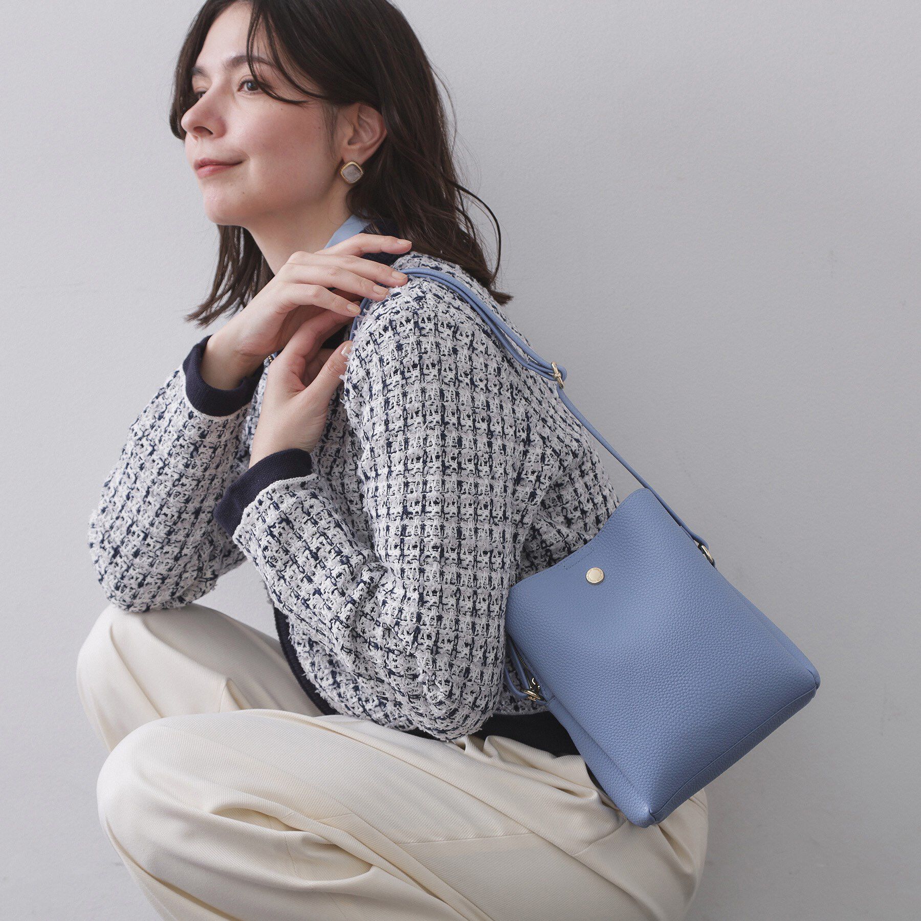 OPAQUE.CLIP「シュリンク合皮3層ミニショルダーバッグ【軽量／長さ調整可能】」|ショルダー・メッセンジャー|ブルー(091)