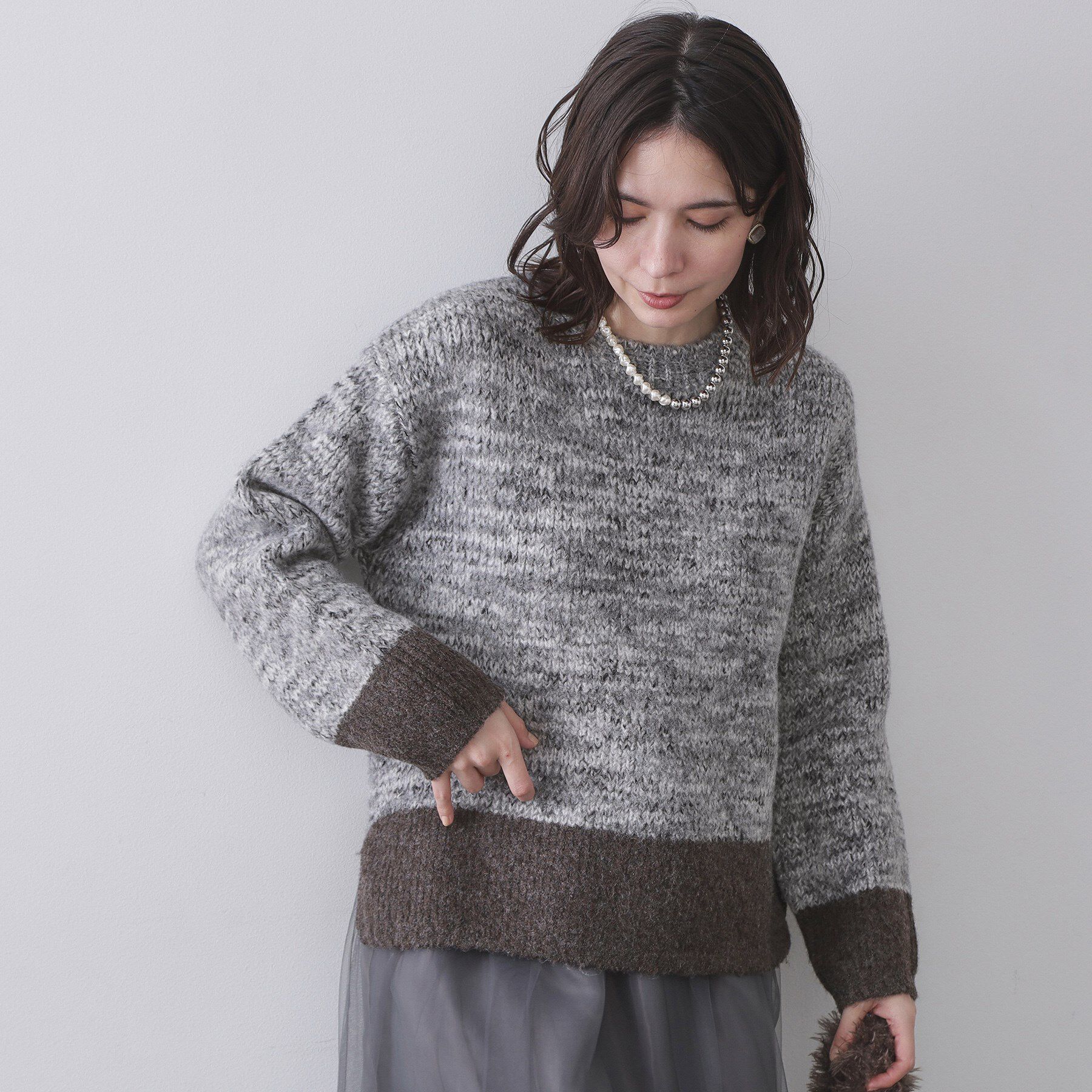 OPAQUE.CLIP「カラーMIXミドルゲージニット【洗濯機OK】」|ニット・セーター|チャコールグレー(4