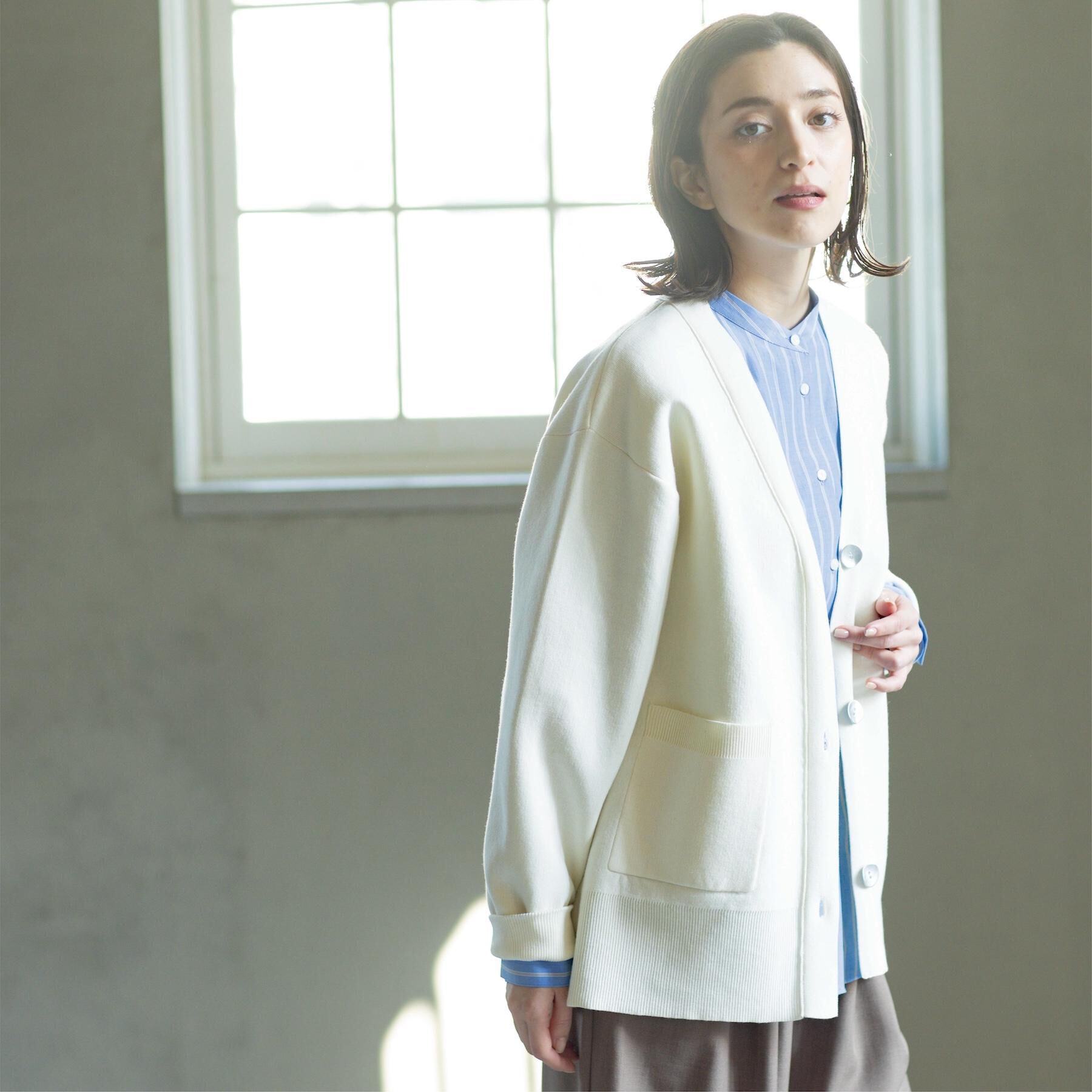 OPAQUE.CLIP「Vネックミドルニットカーディガン【洗濯機OK】」|カーディガン|