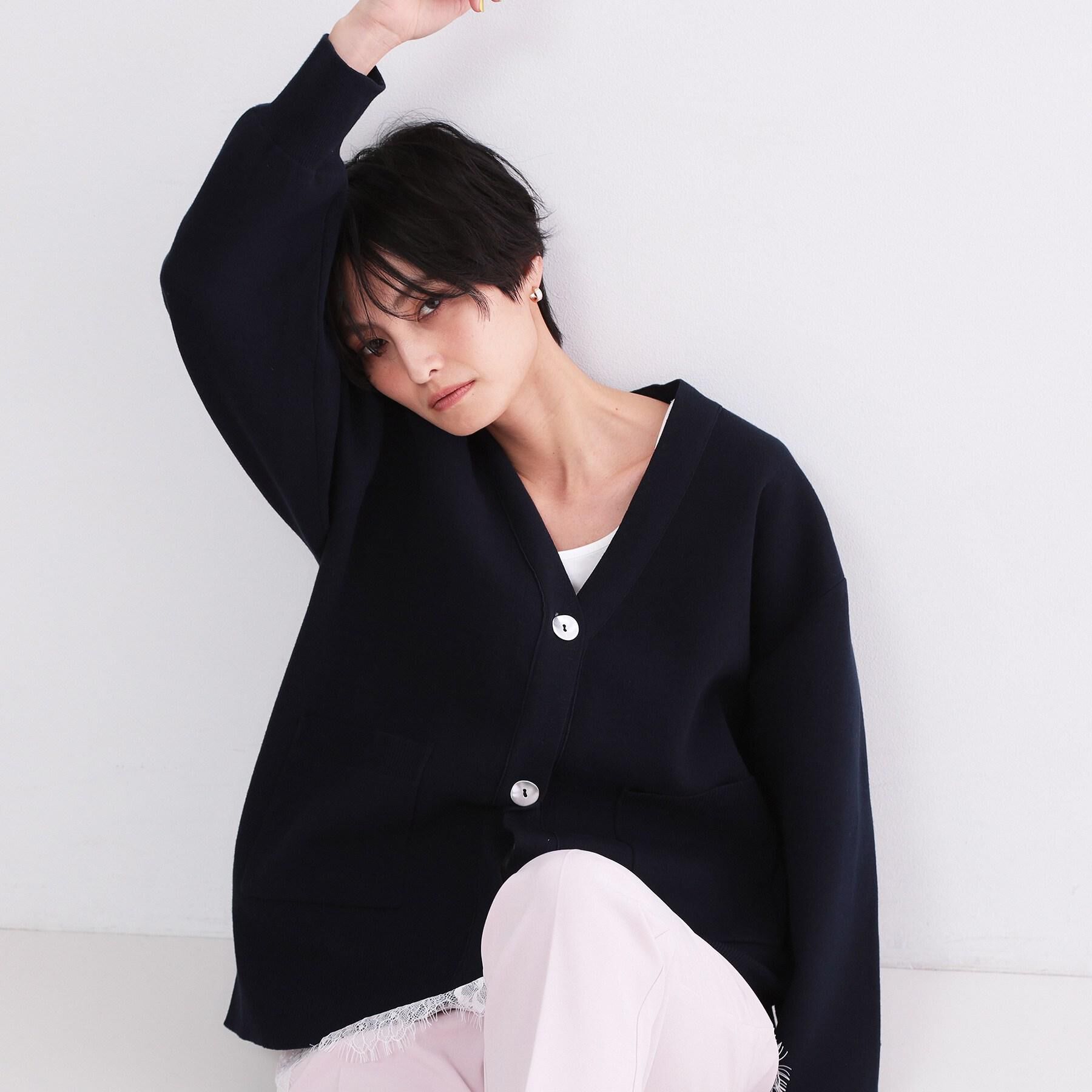 OPAQUE.CLIP「Vネックミドルニットカーディガン【洗濯機OK】」|カーディガン|