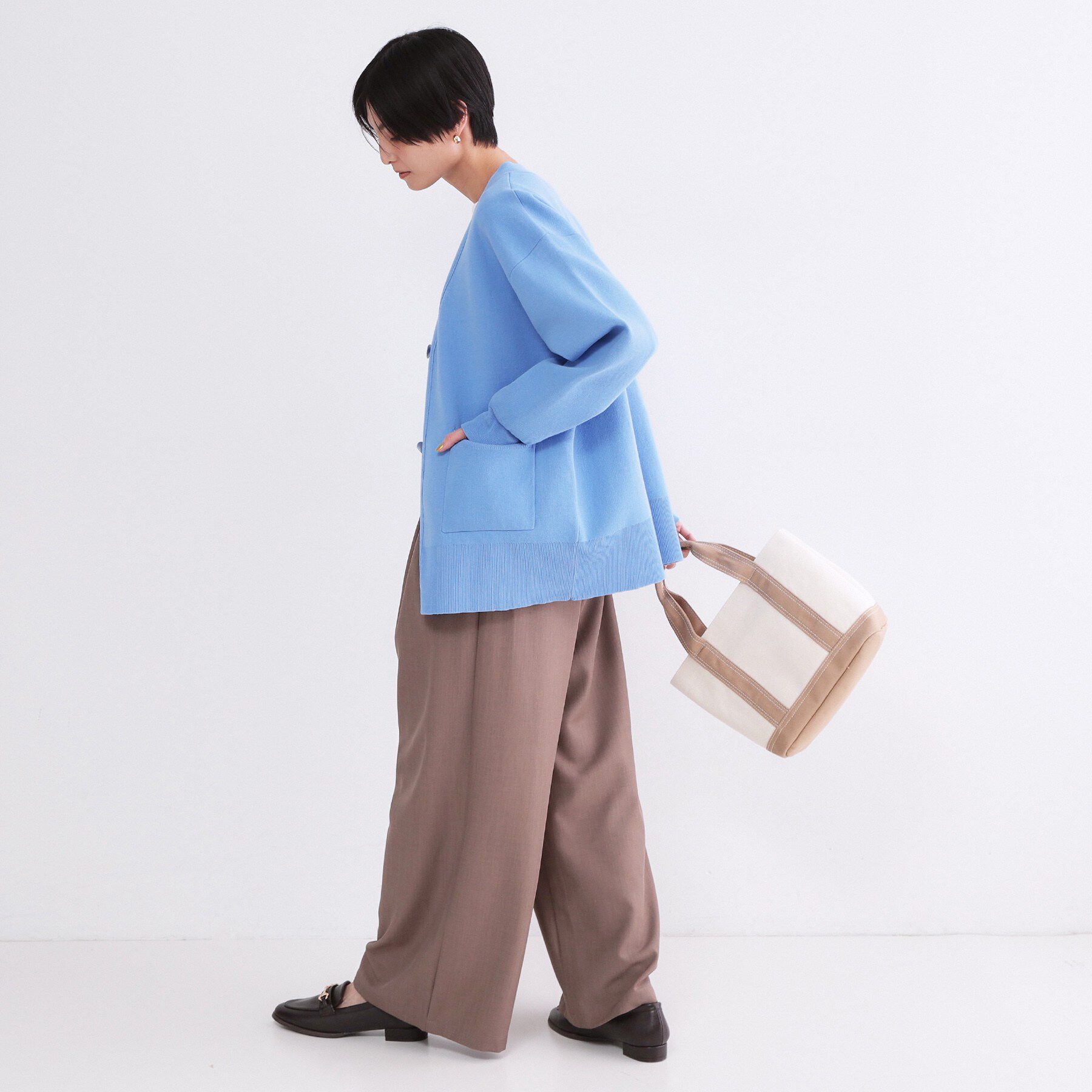 OPAQUE.CLIP「Vネックミドルニットカーディガン【洗濯機OK】」|カーディガン|