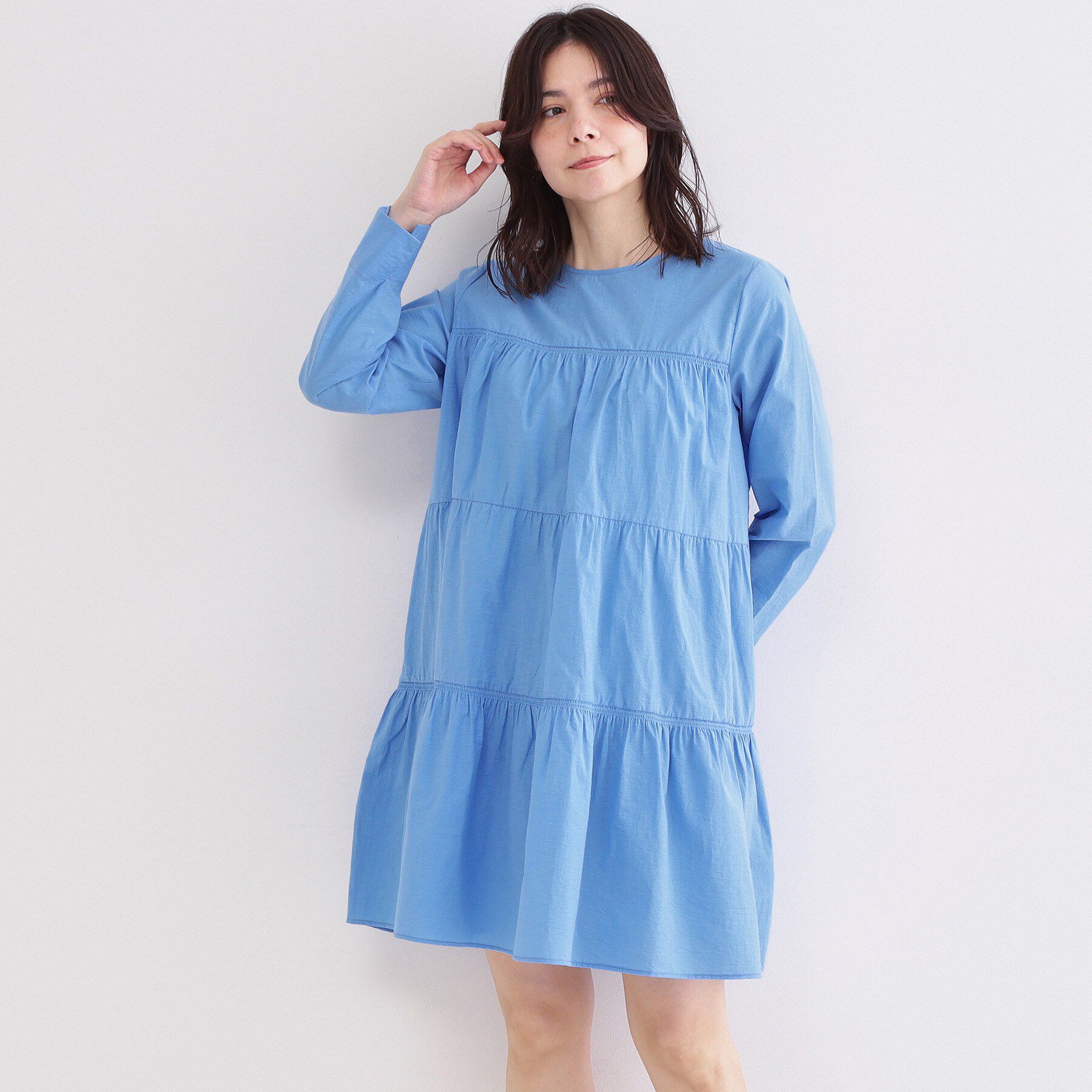 OPAQUE.CLIP「ティアードミニワンピース【洗濯機OK】」|ワンピース|ブルー(092)