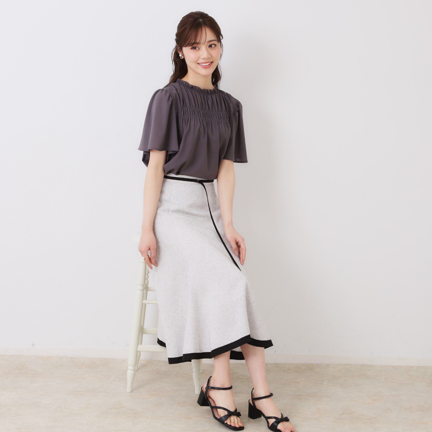 Couture broach「【洗える・きれいめ・通勤】サマーツイード配色フレアスカート」|スカート|