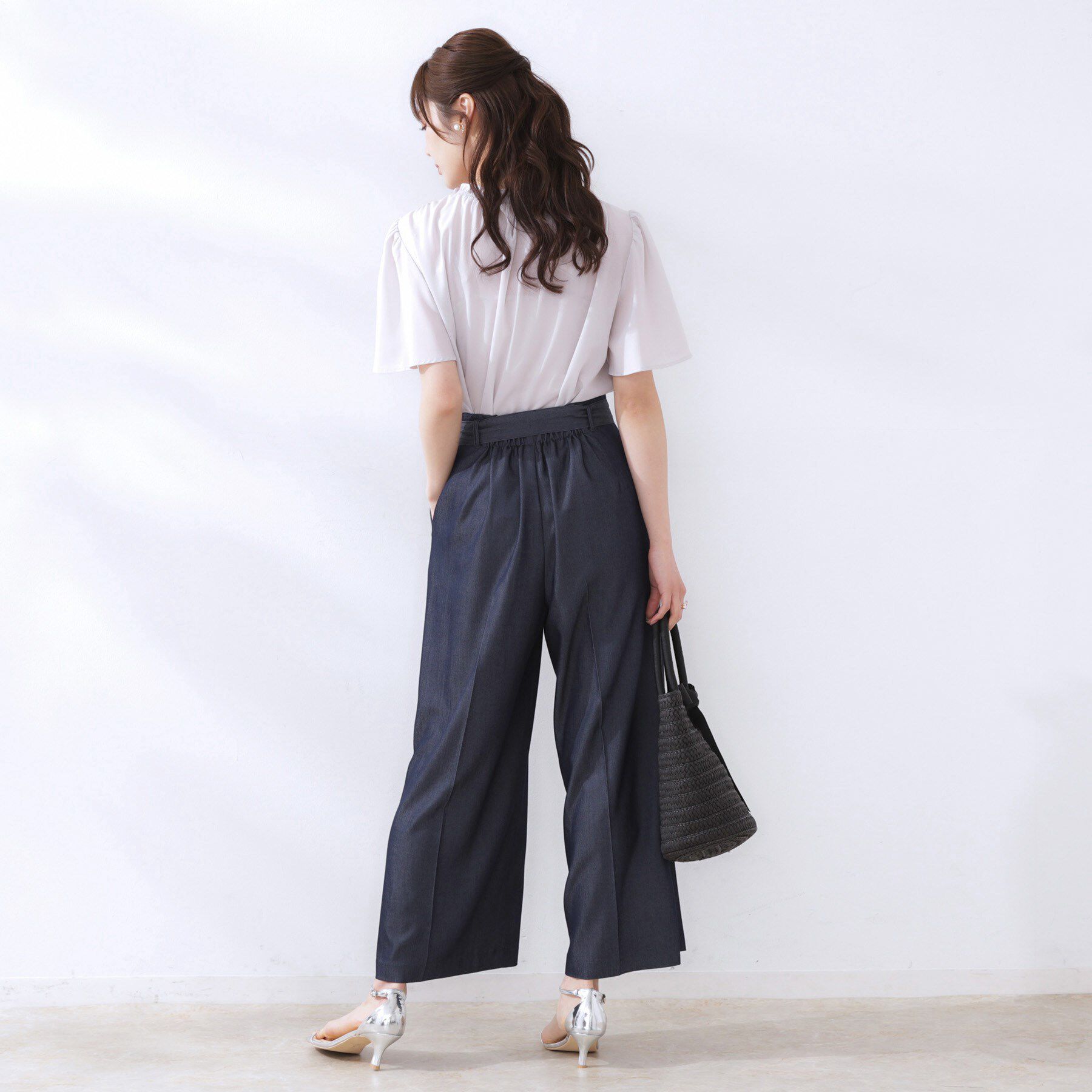 Couture broach「【リボン付き・通勤】シャンブレーワイドパンツ」|その他|