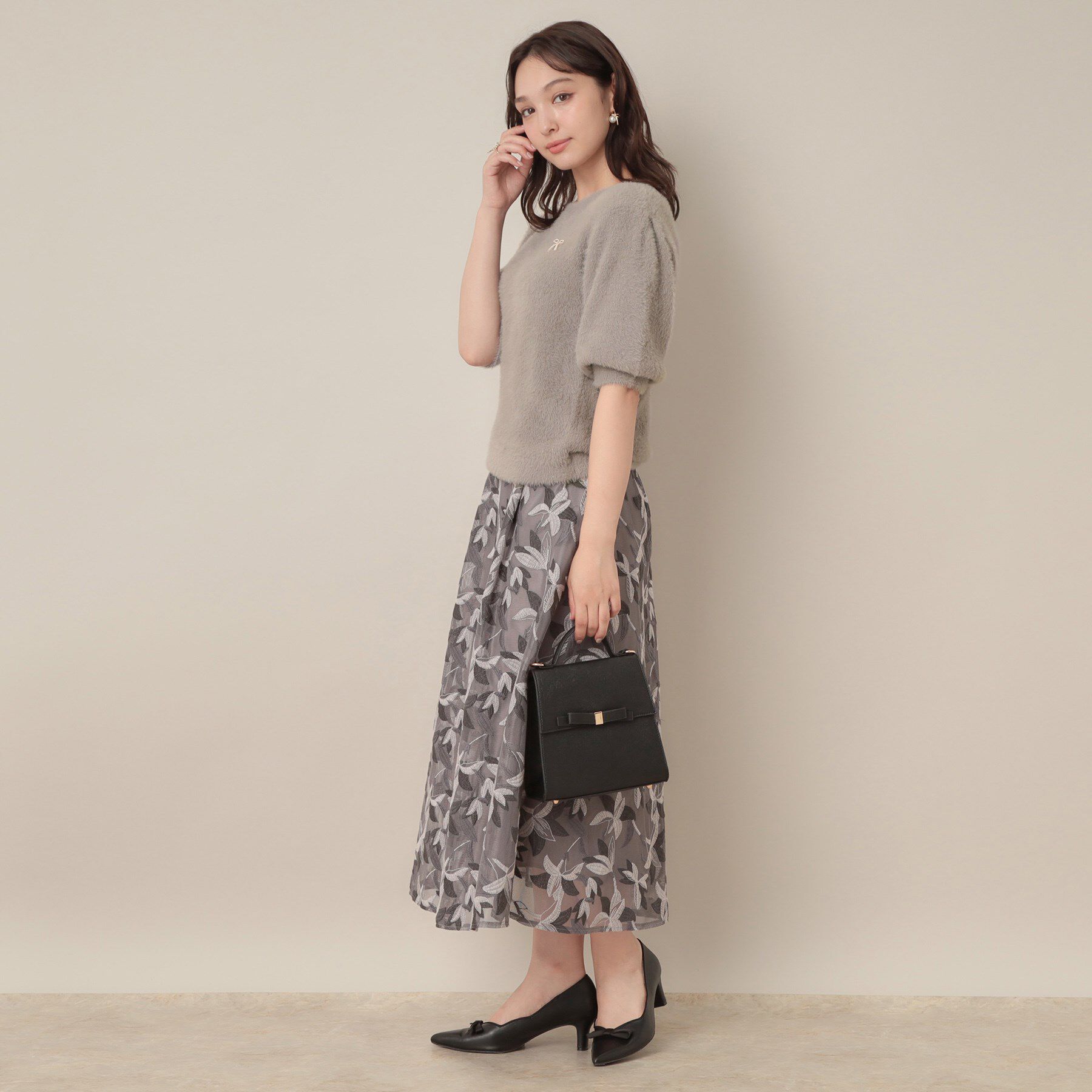 Couture broach「【着映え・5分袖・フェミニン】ラメフェザー半袖ニット」|ニット・セーター|