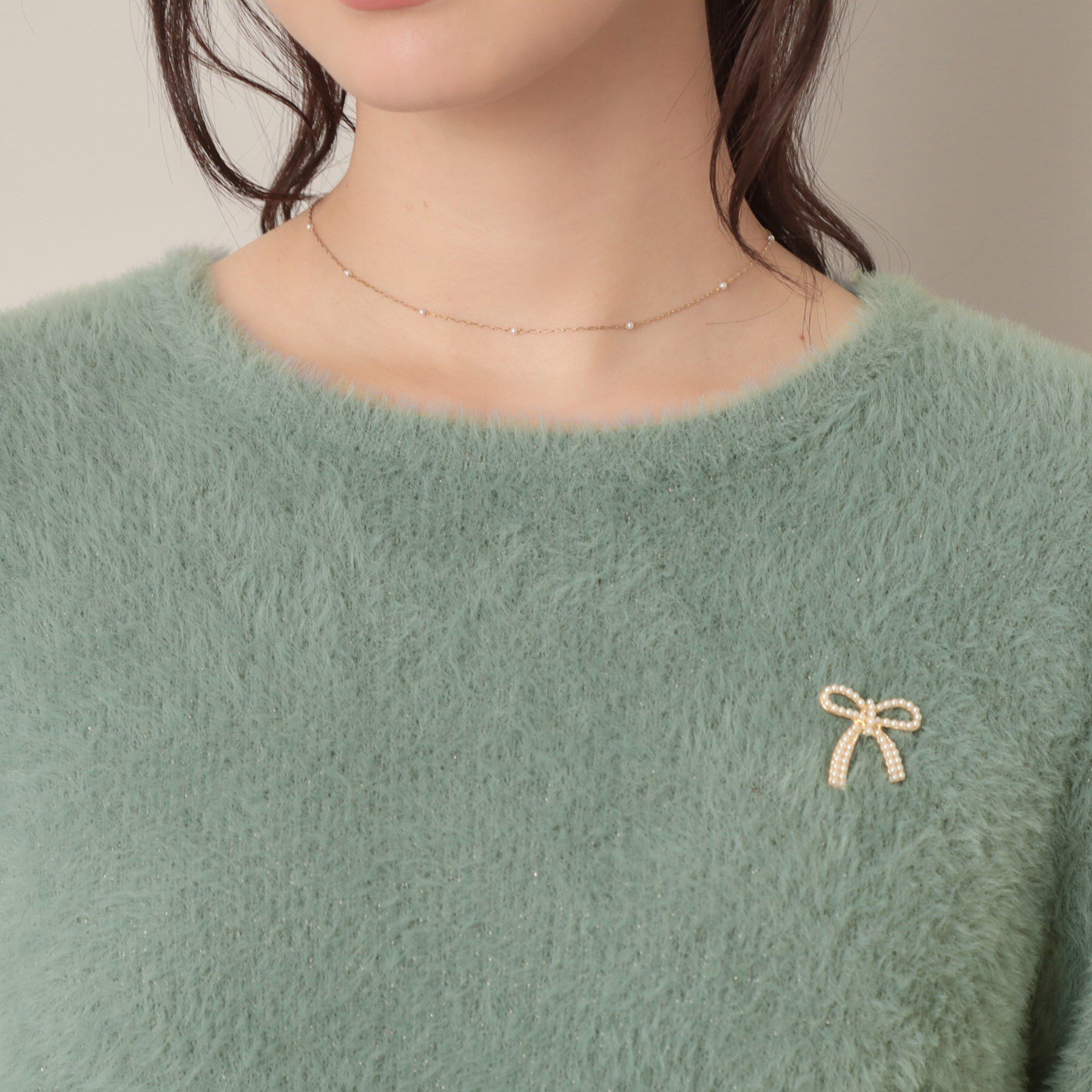 Couture broach「【着映え・5分袖・フェミニン】ラメフェザー半袖ニット」|ニット・セーター|