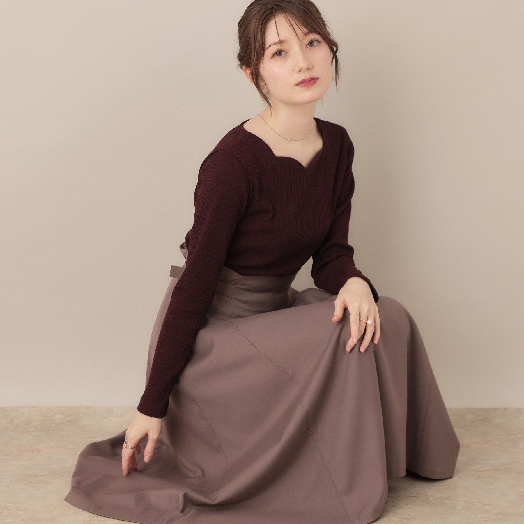 Couture broach「【マシンウォッシャブル・通勤・大人可愛い】ハートネックテレコプルオーバー」|Tシャツ・カットソー|