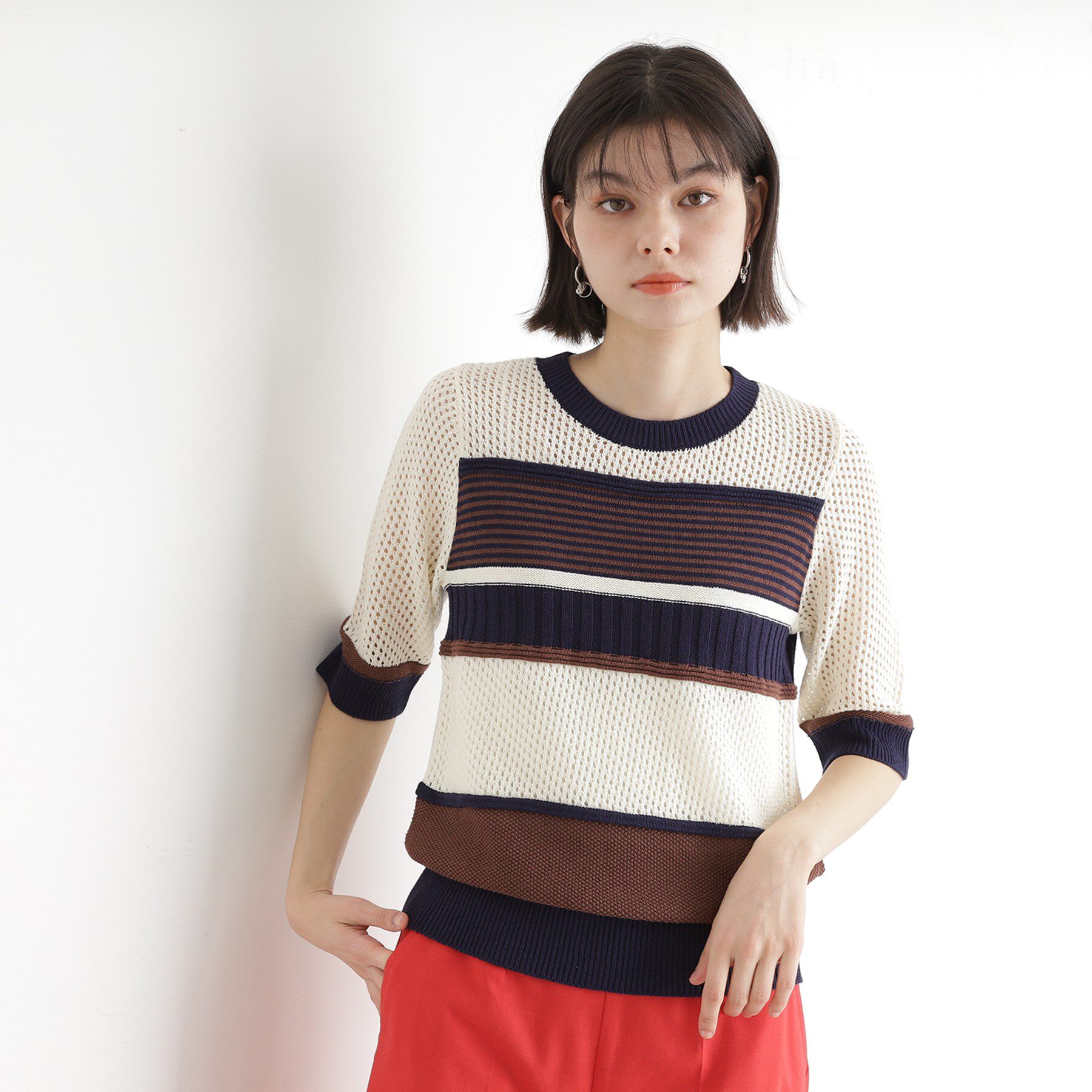 THE SHOP TK「マルチボーダートップス【洗える】」|ニット・セーター|アイボリー(304)