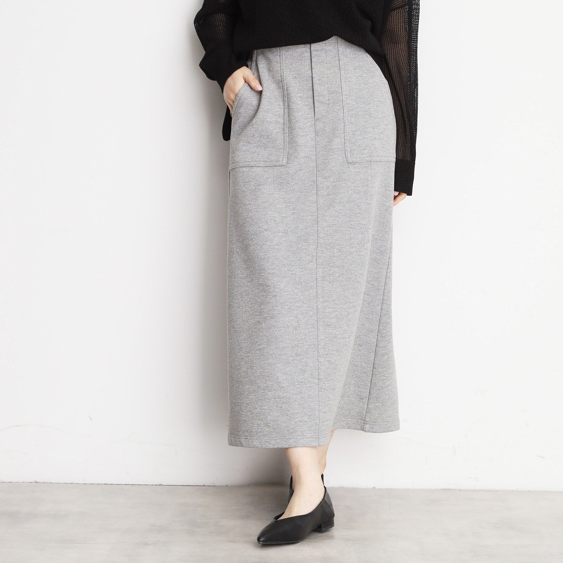 THE SHOP TK「裏毛ラメスカート【洗える】」|スカート|グレー(012)