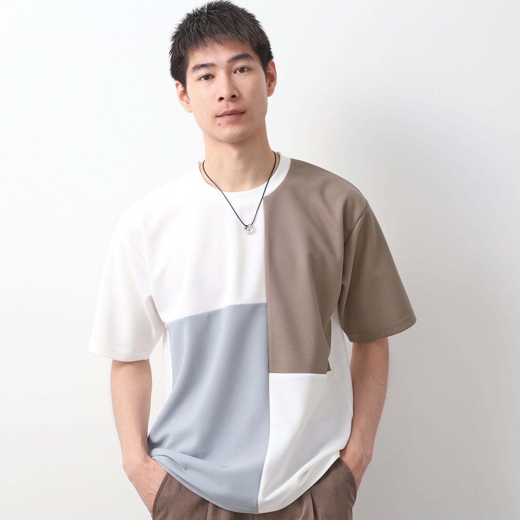 THE SHOP TK「ツイルブロッキング半袖Tシャツ」|Tシャツ・カットソー|モカブラウン(542