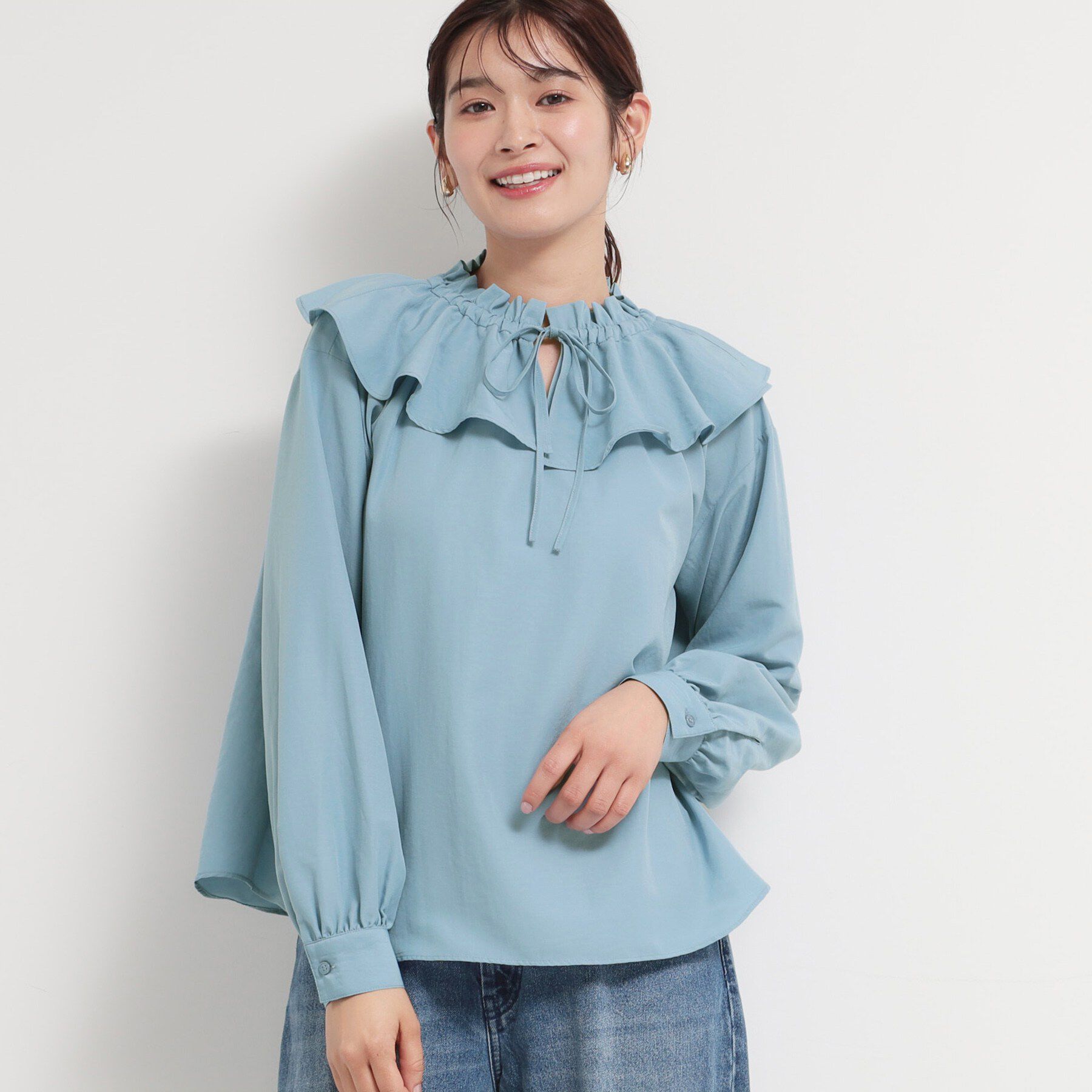 THE SHOP TK「エアリーフリルブラウス」|シャツ・ブラウス|サックスブルー(09