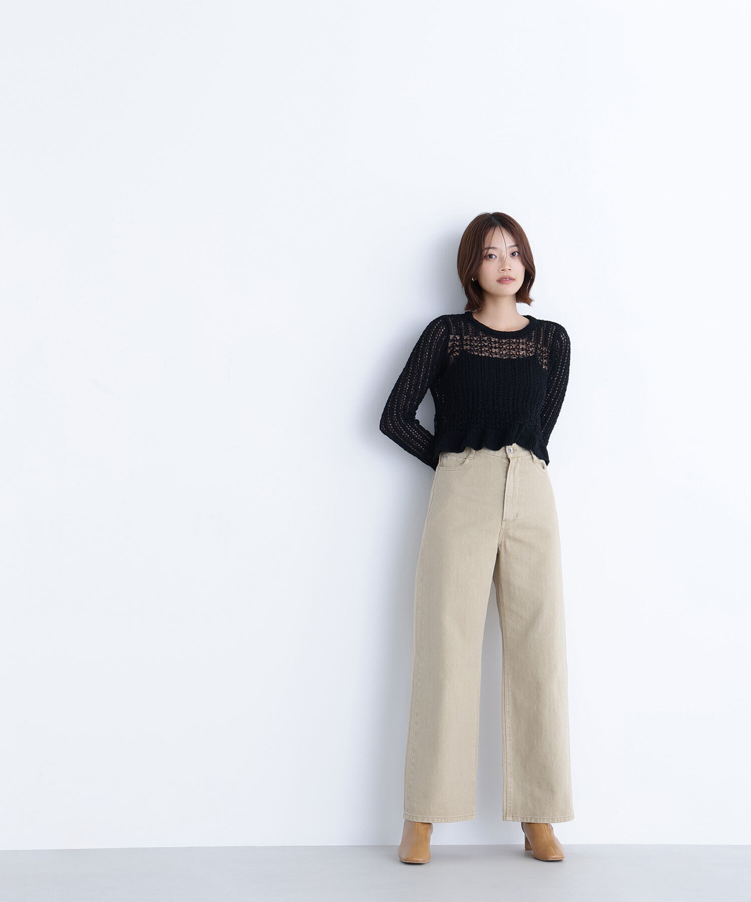  「クロップドレースメッシュニット」|ニット・セーター|
