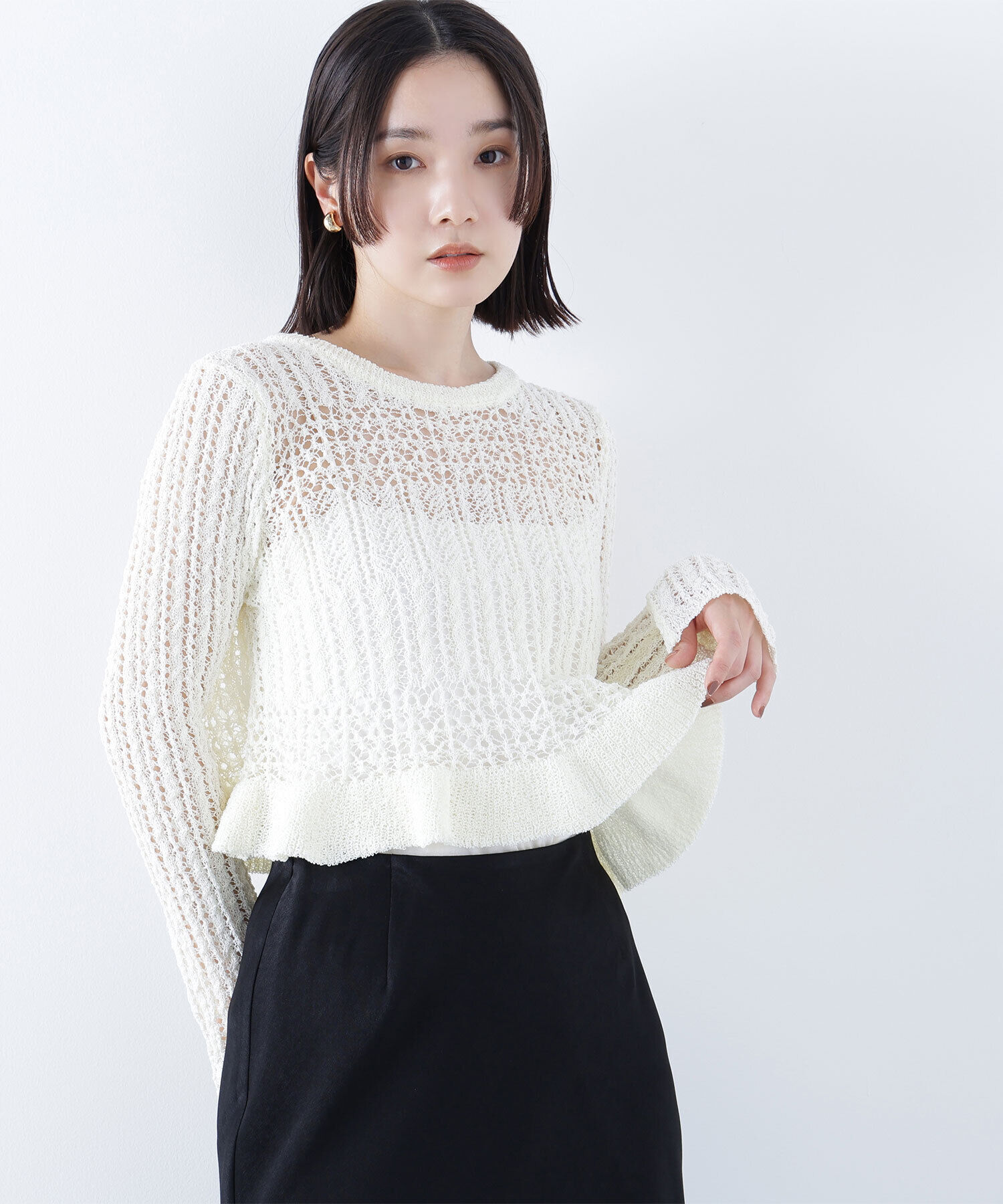  「クロップドレースメッシュニット」|ニット・セーター|