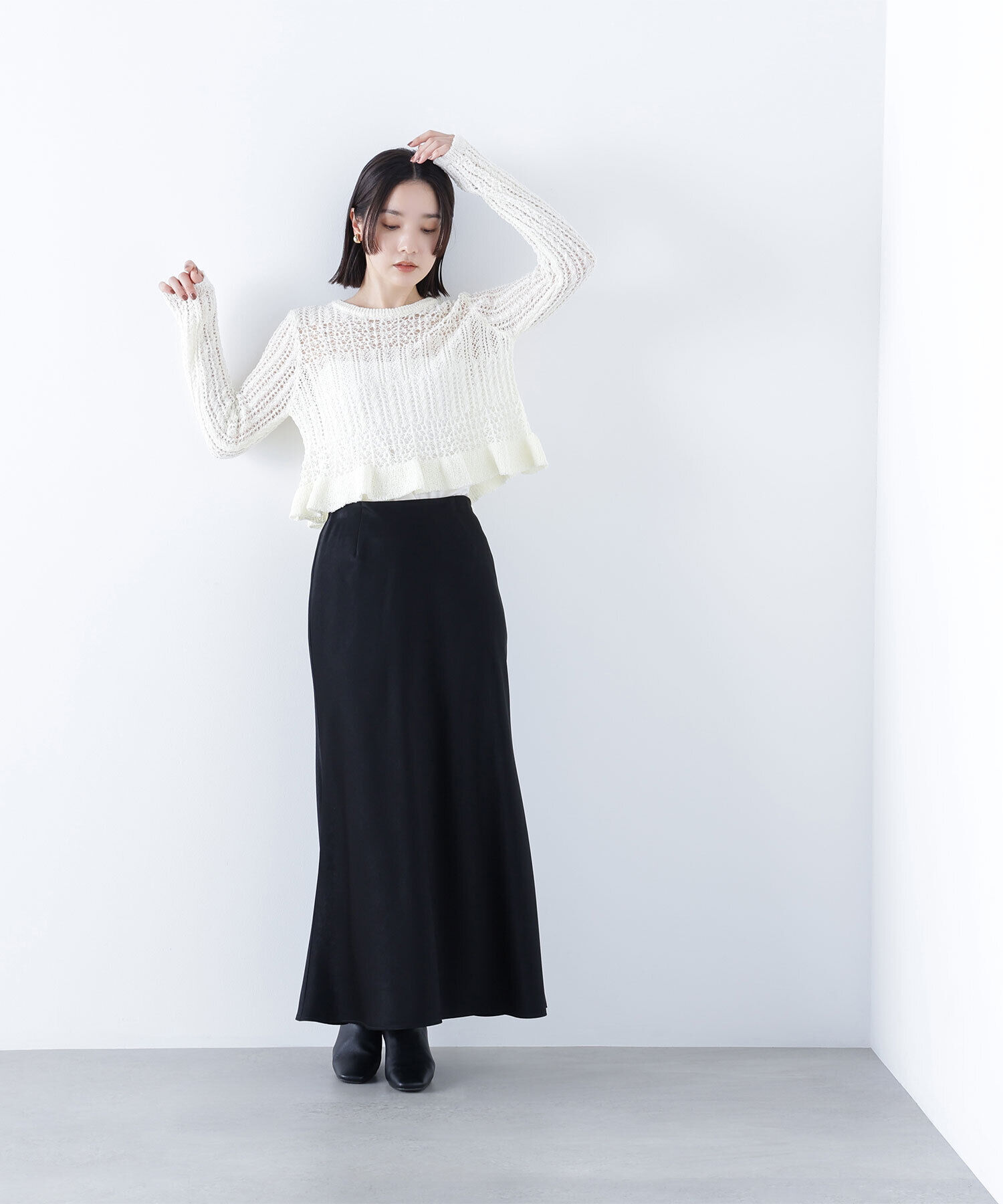  「クロップドレースメッシュニット」|ニット・セーター|