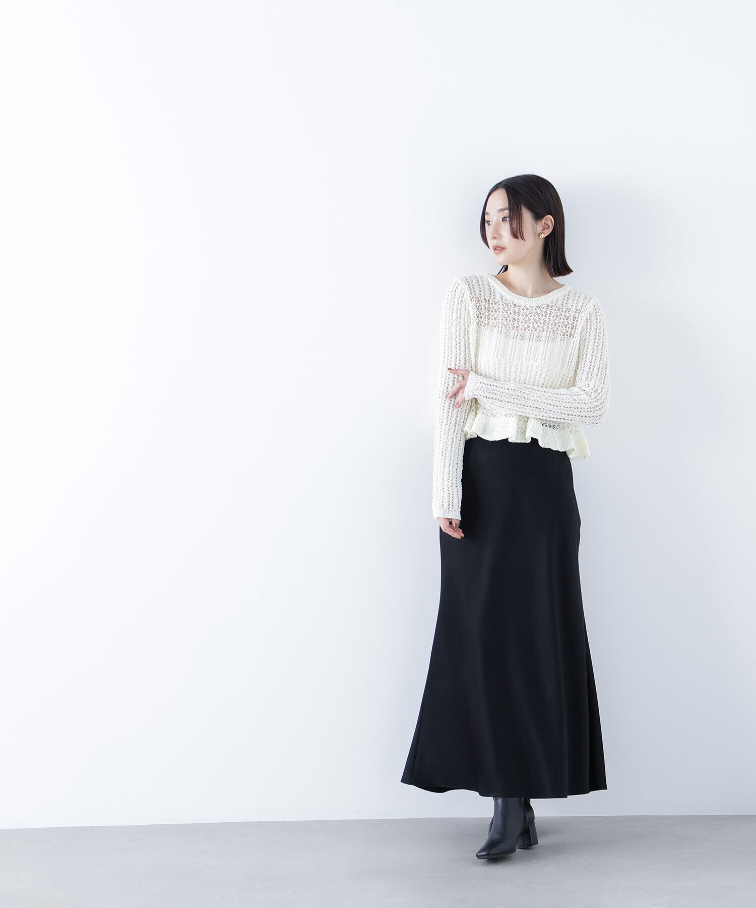  「クロップドレースメッシュニット」|ニット・セーター|