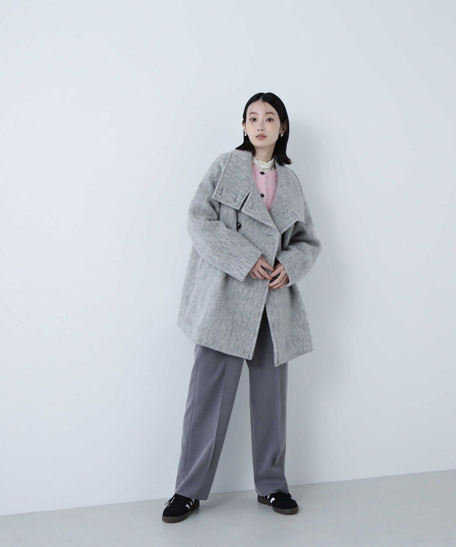  「スタンドネックシャギーミディコート」|ブルゾン・スタジャン|