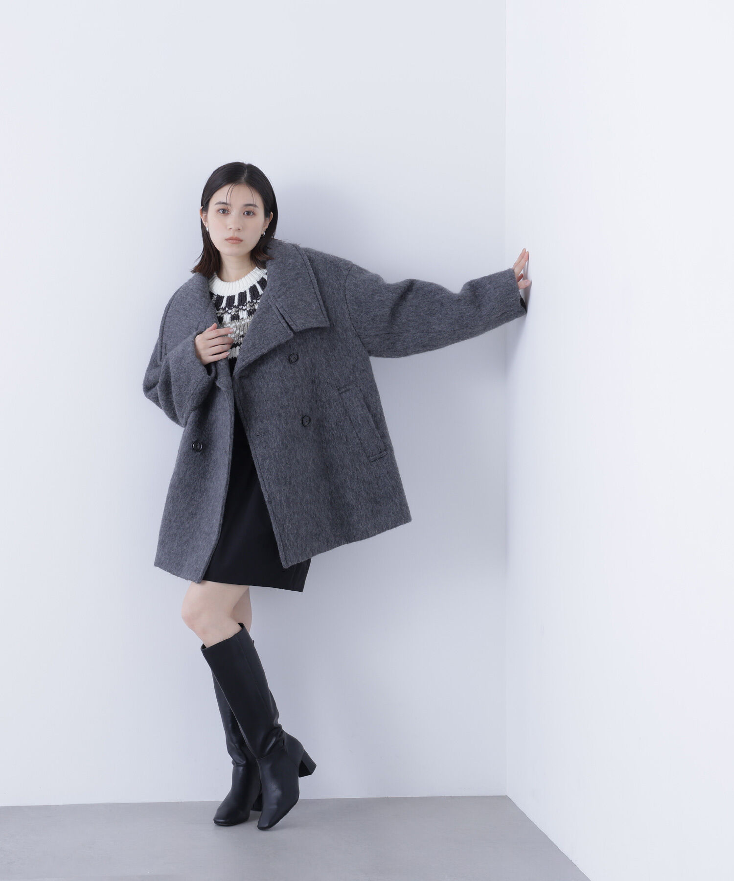  「スタンドネックシャギーミディコート」|ブルゾン・スタジャン|