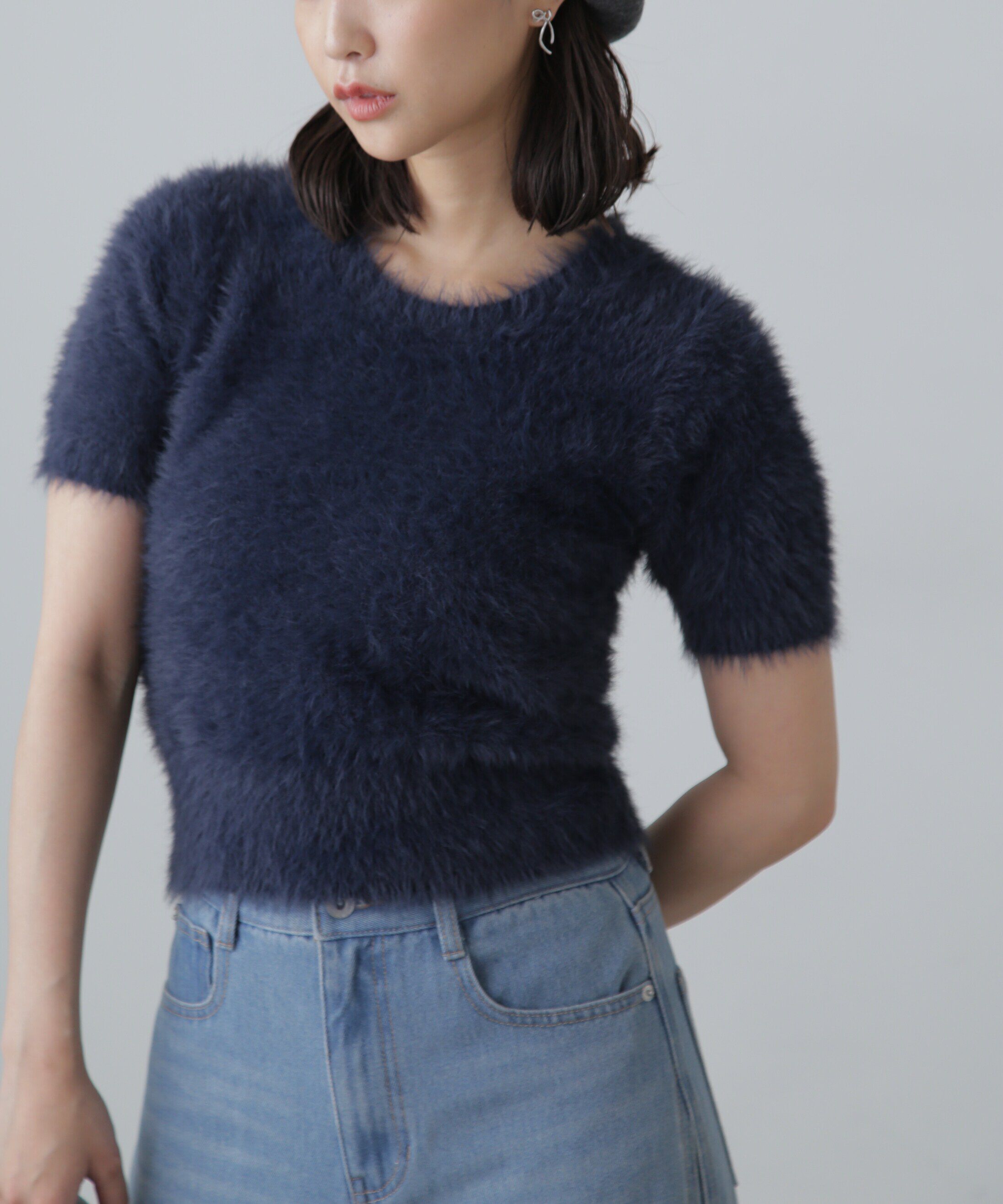  「シャギー半袖ニット」|ニット・セーター|