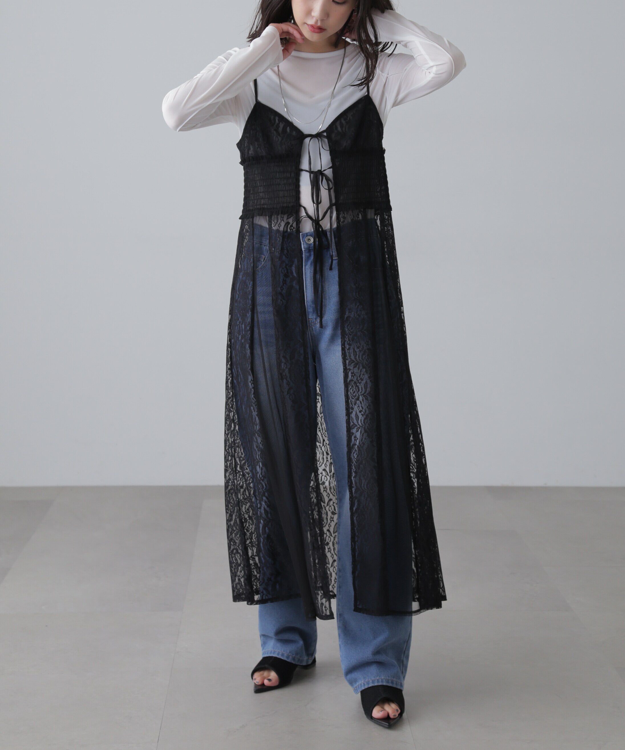  「レース&times;チュールキャミワンピース」|ワンピース|