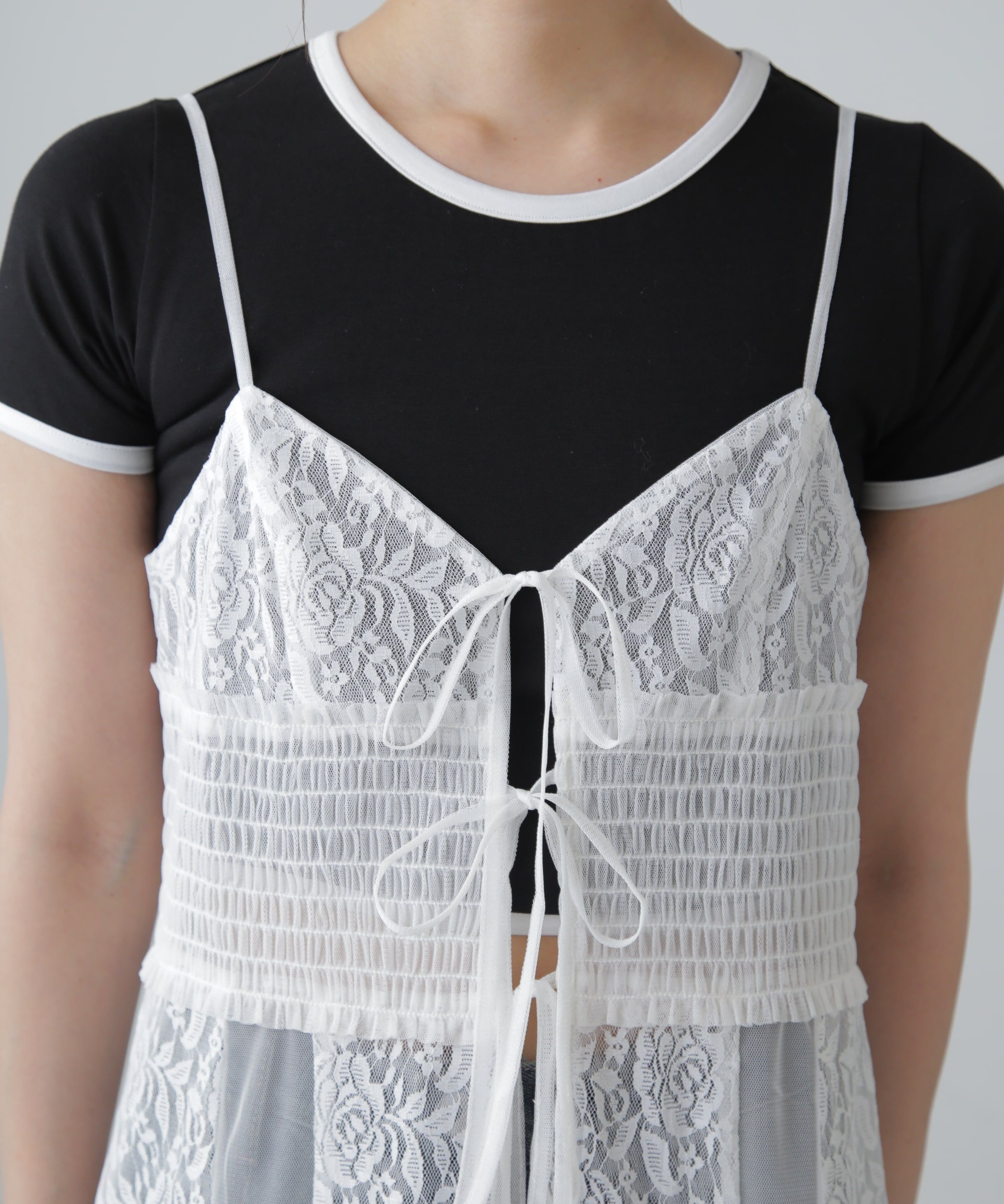  「レース&times;チュールキャミワンピース」|ワンピース|